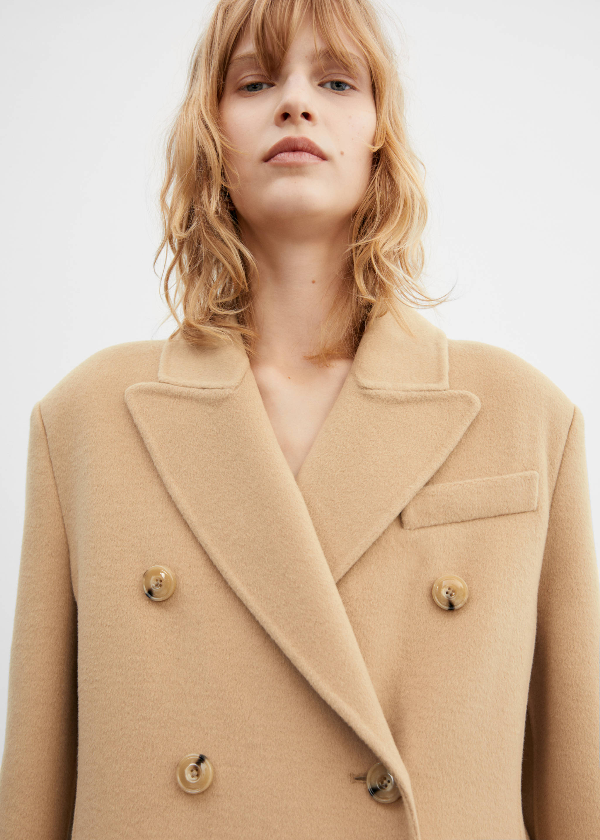 Double-breasted virgin wool coat - Details of the article 1, Beige. Ref: 57006718-00.
