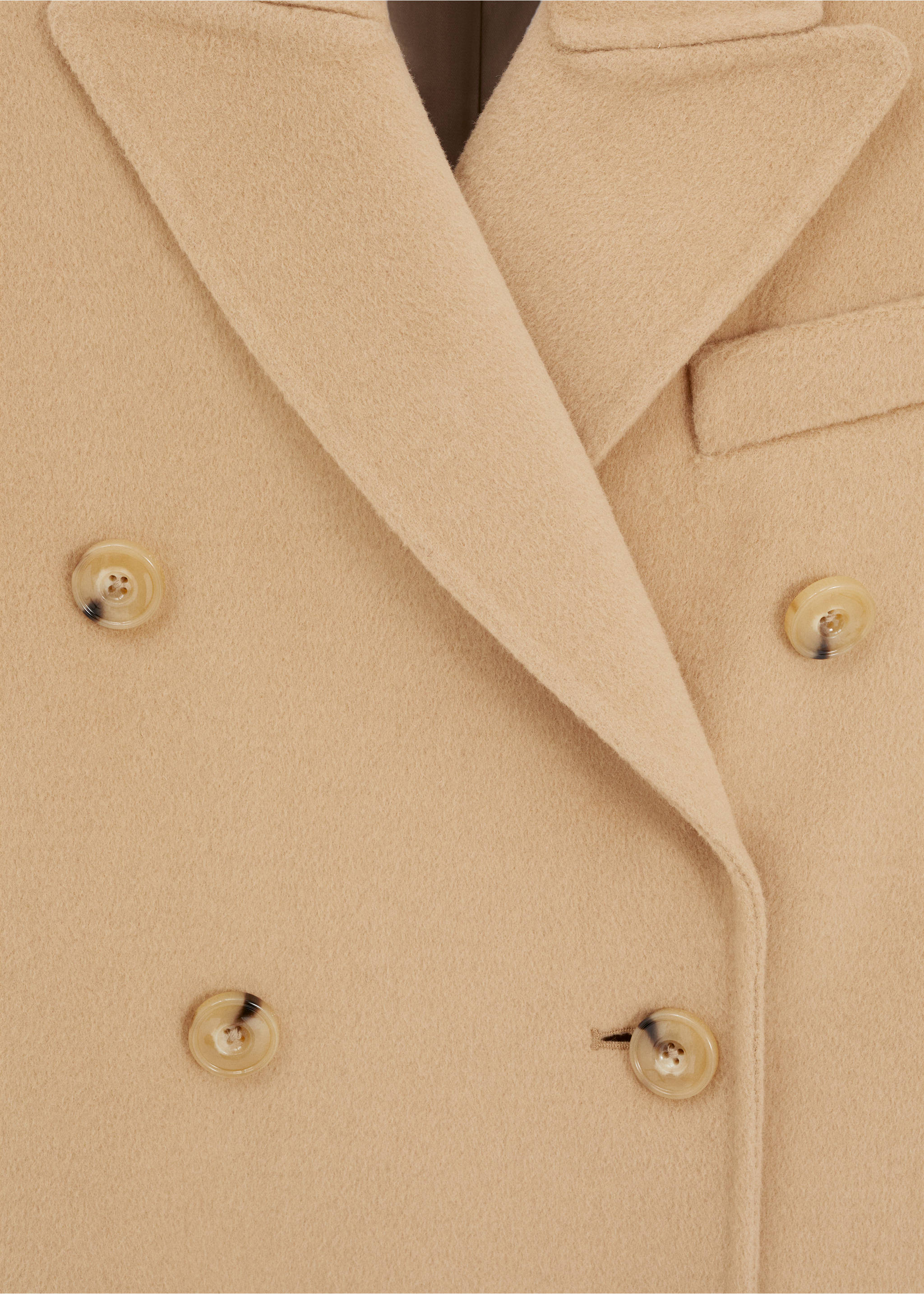 Double-breasted virgin wool coat - Details of the article 8, Beige. Ref: 57006718-00.