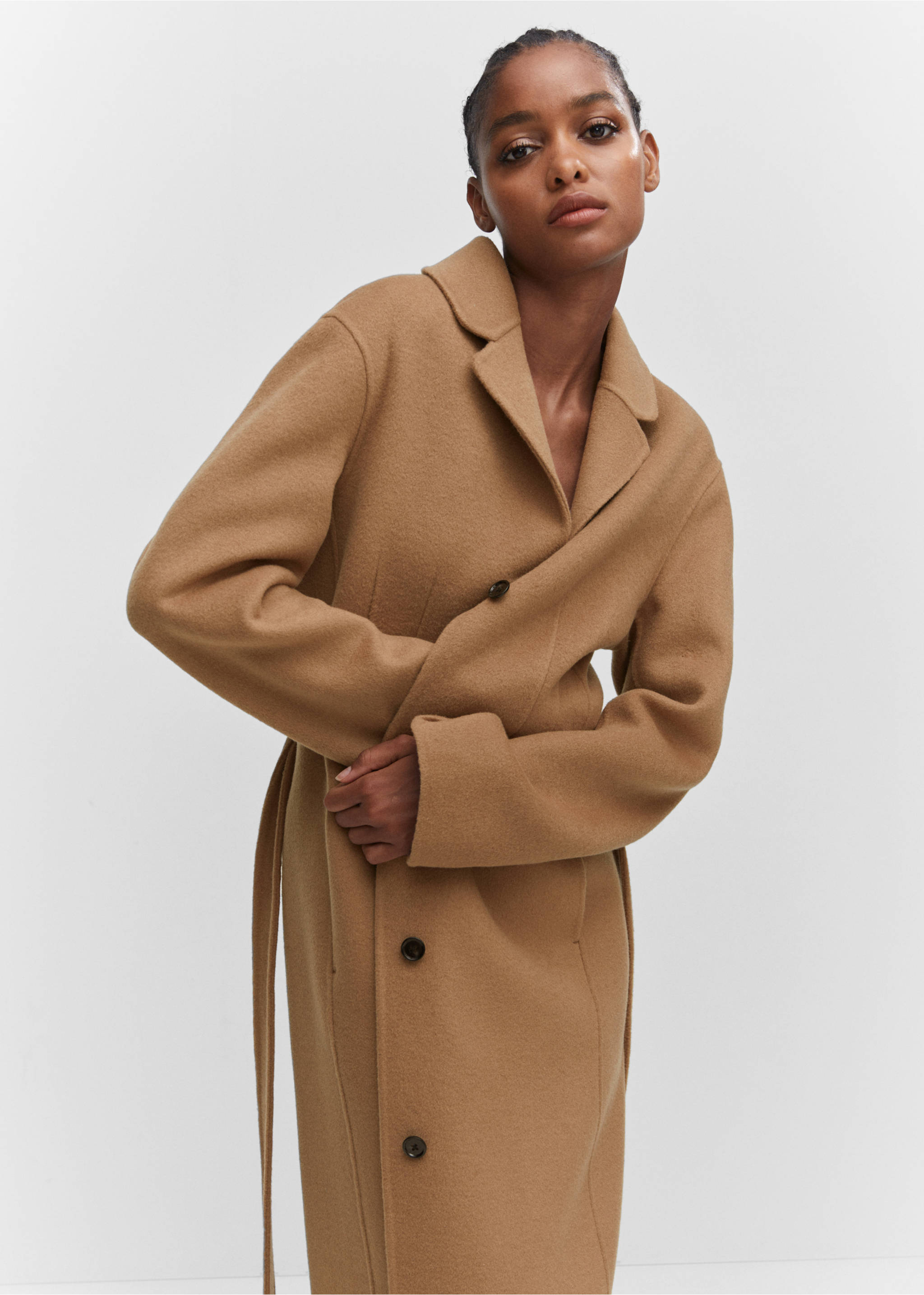Handmade oversized wool coat - Details of the article 4, Medium Brown. Ref: 57006721-00.