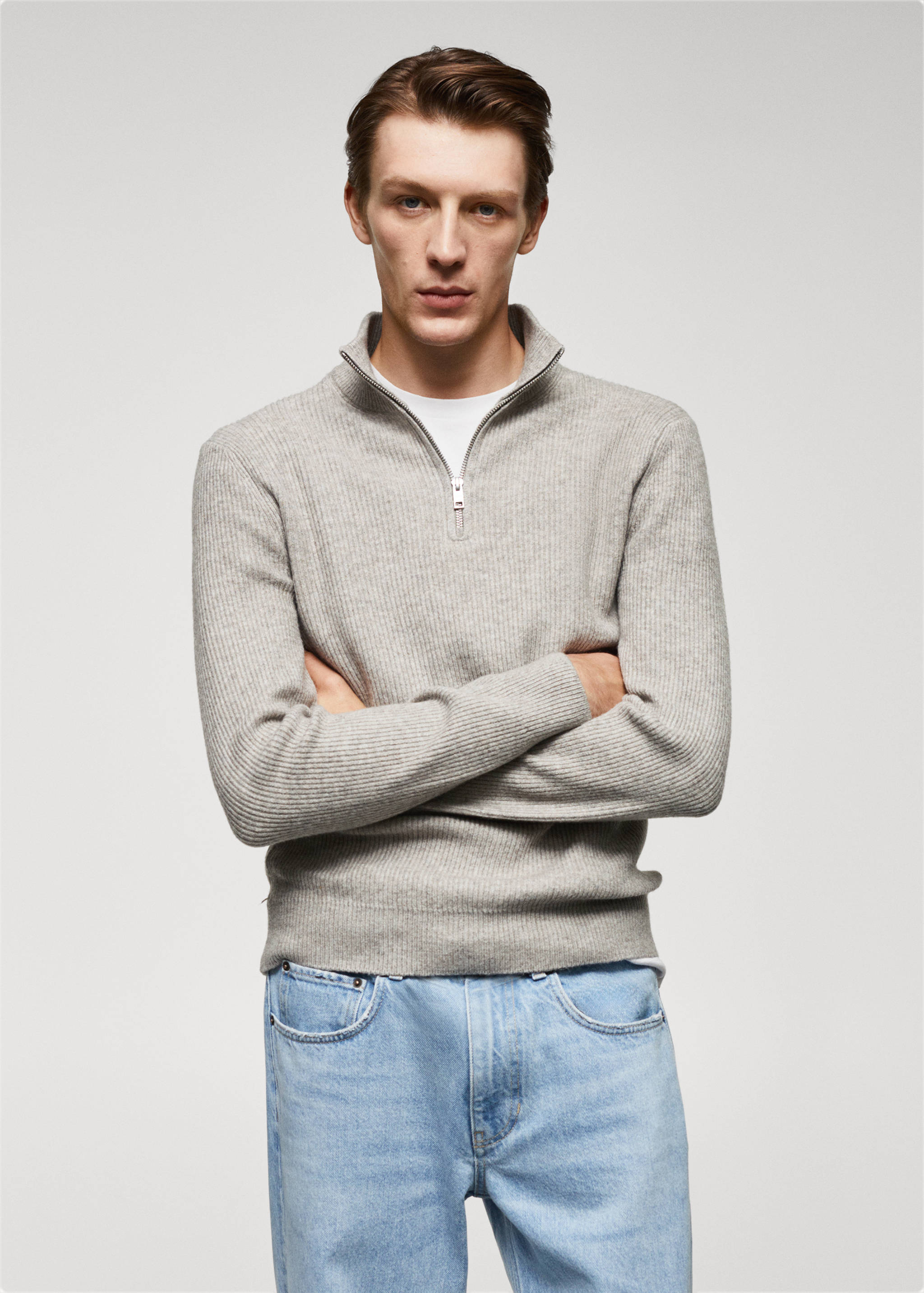 Ribbed sweater with zip - Medium plane