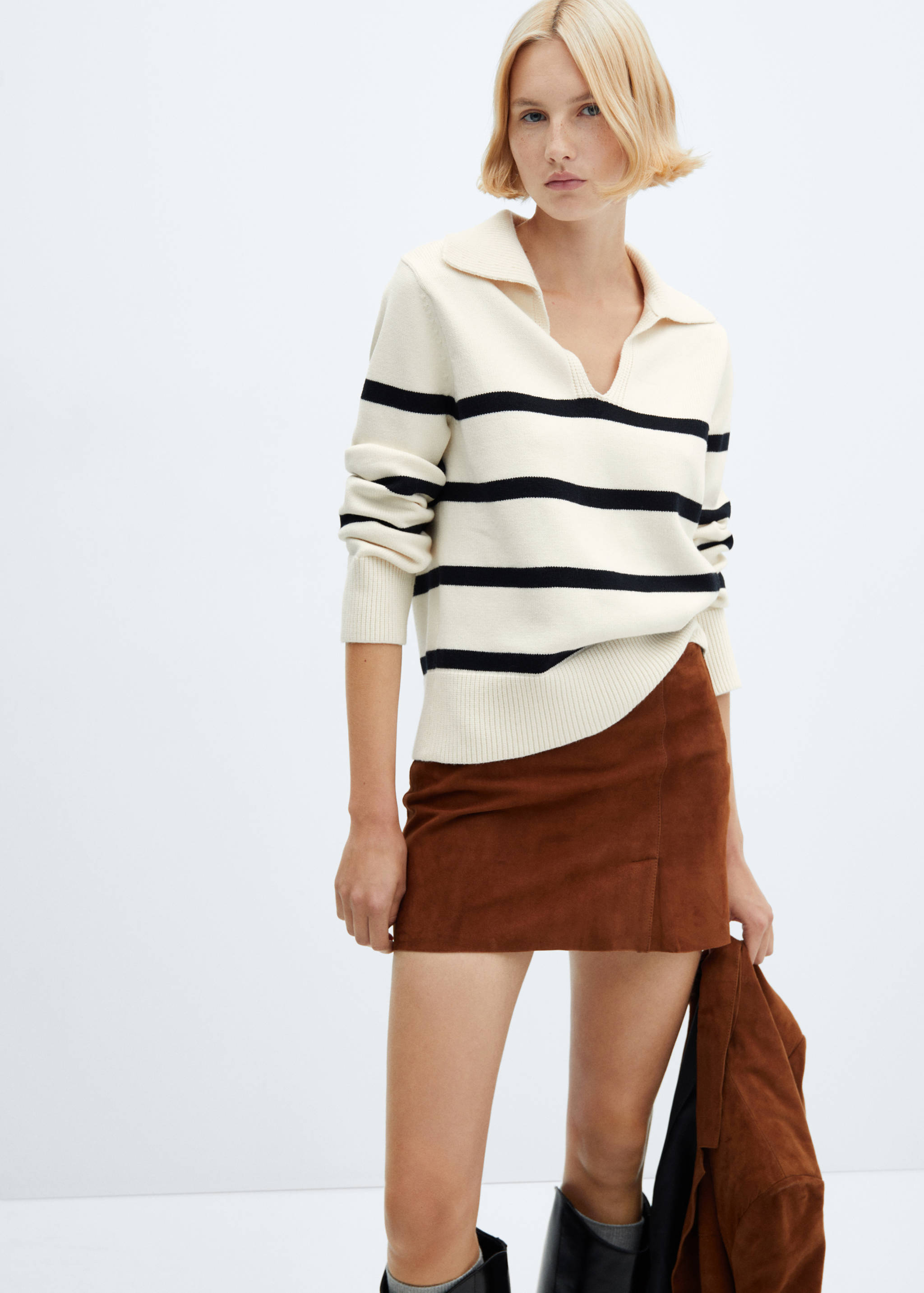 Striped polo-neck sweater - Medium plane