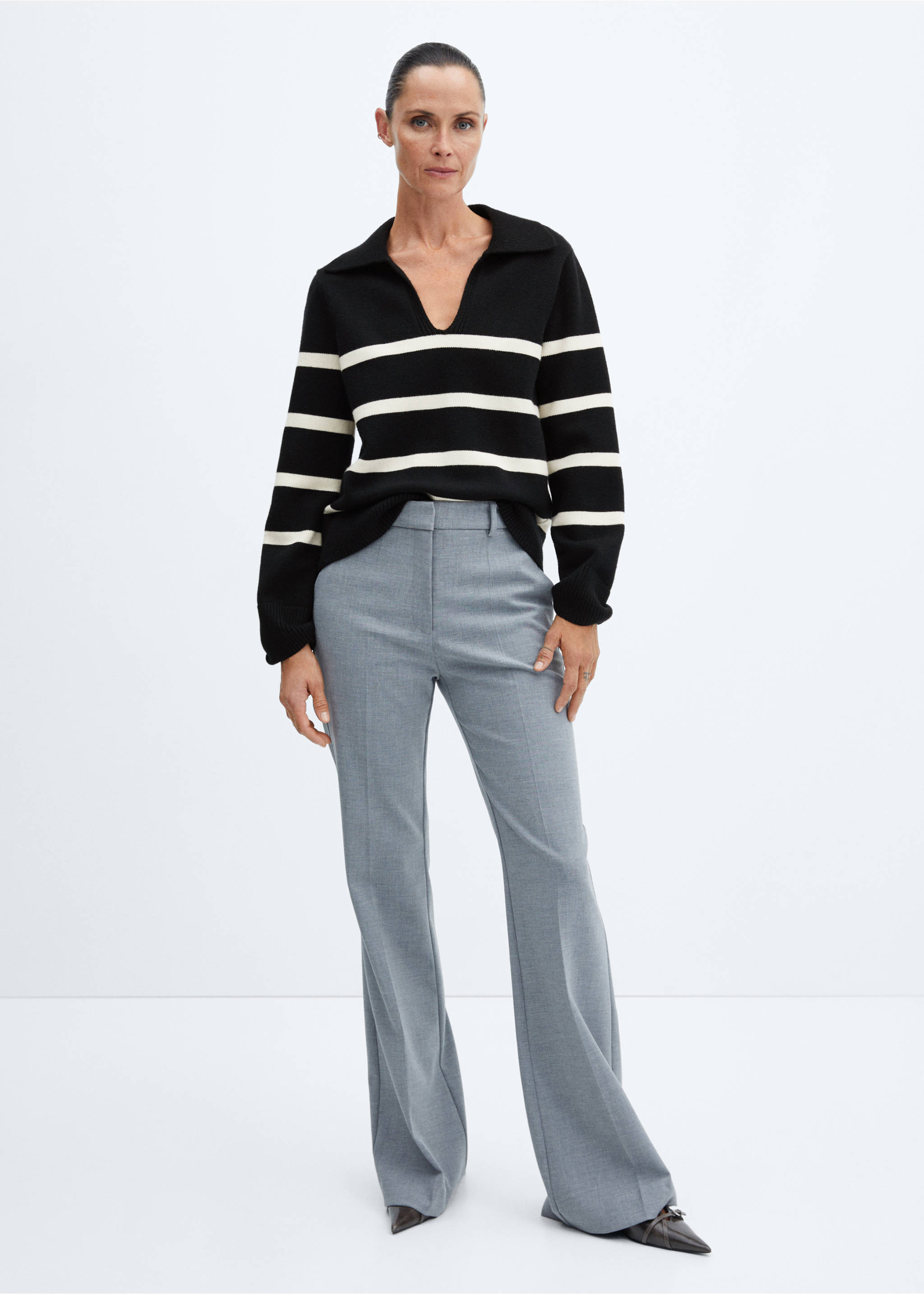 Striped polo-neck sweater - General plane, Black. Ref: 57007754-00.