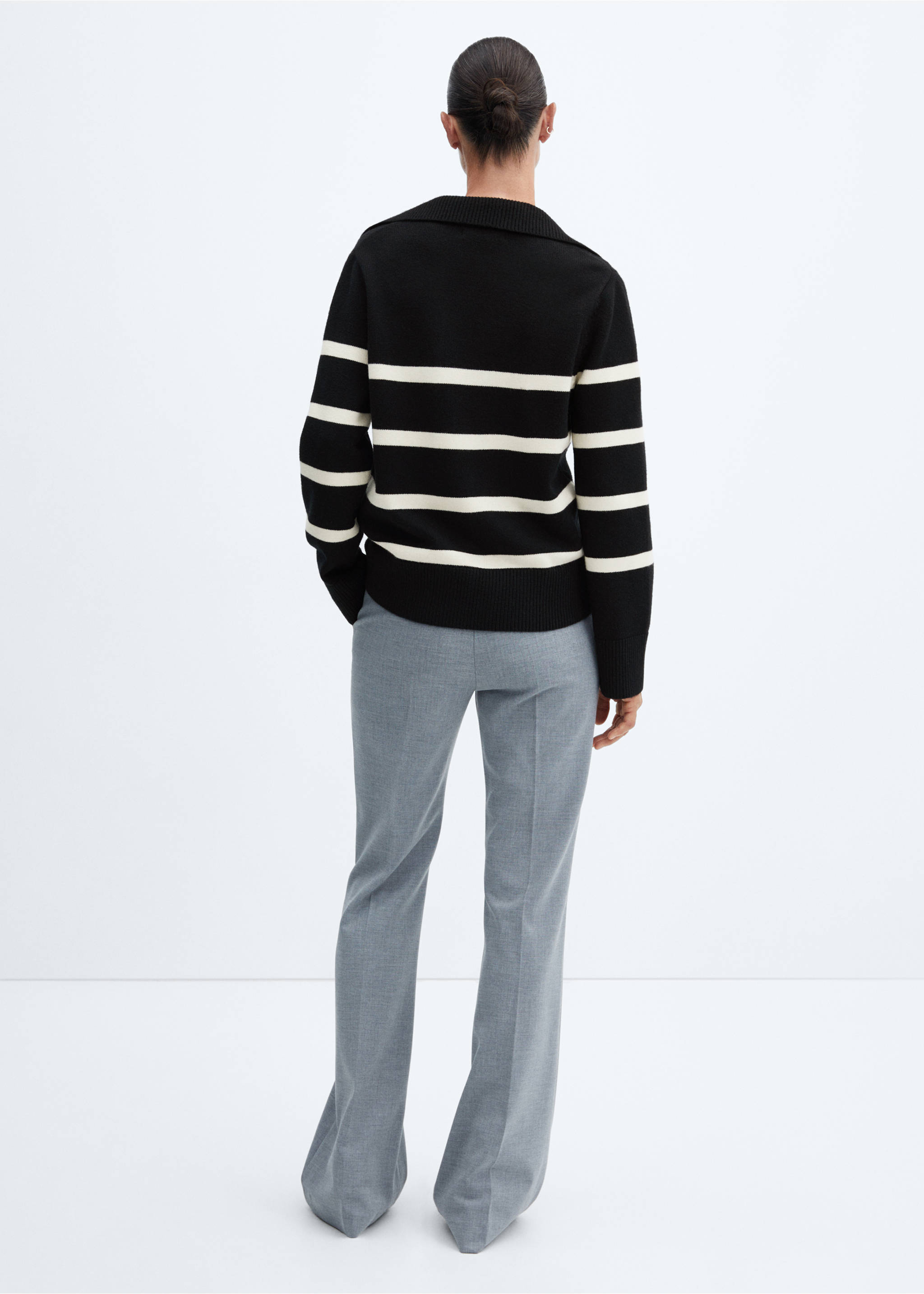 Striped polo-neck sweater - Reverse of the article, Black. Ref: 57007754-00.