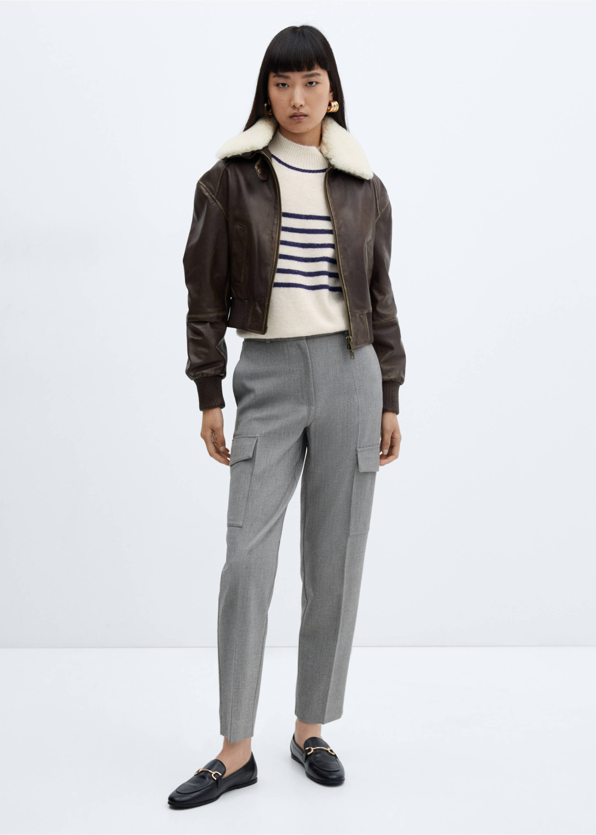 Stripe-print sweater with perkins neck - General plane, Dark Navy. Ref: 57007755-00.