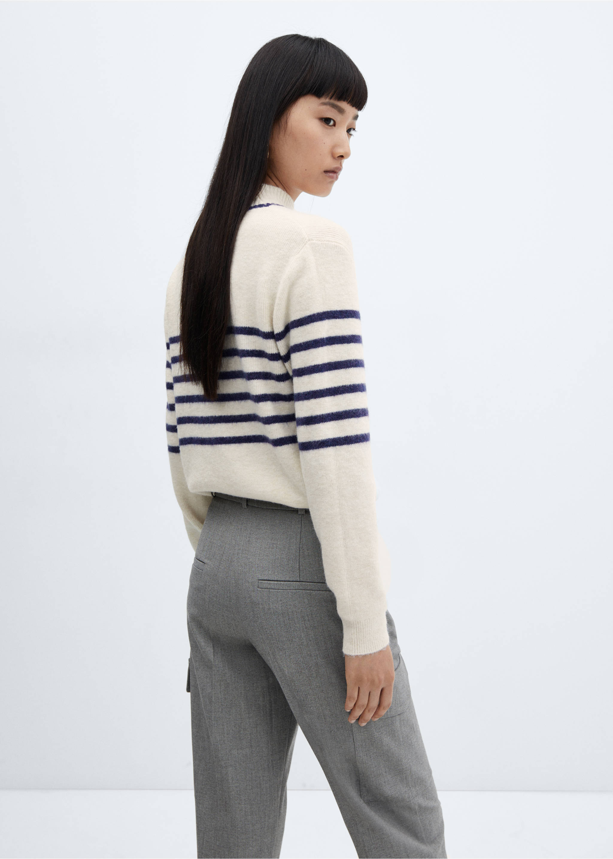 Stripe-print sweater with perkins neck - Reverse of the article, Dark Navy. Ref: 57007755-00.
