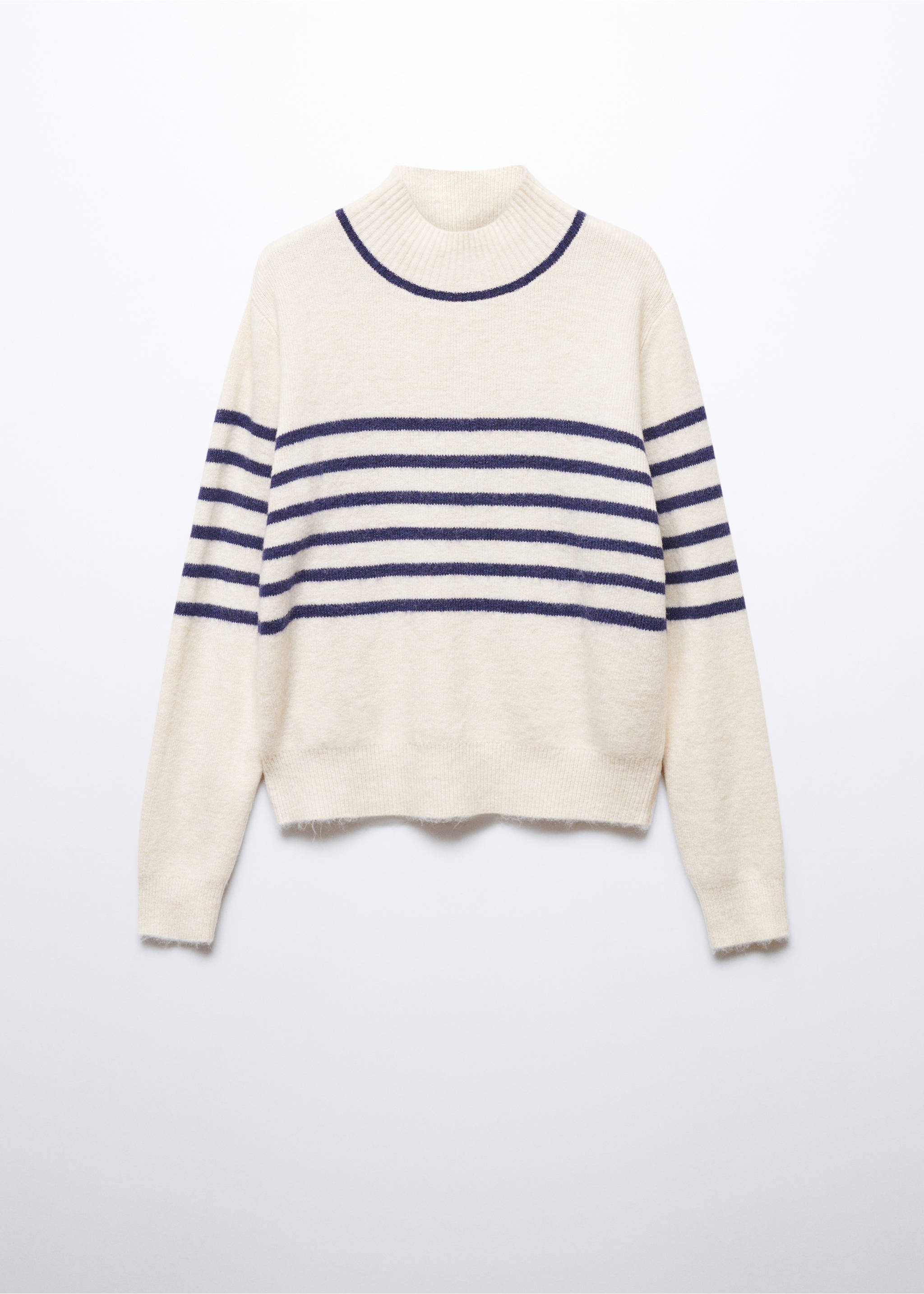 Stripe-print sweater with perkins neck - Article without model, Dark Navy. Ref: 57007755-00.