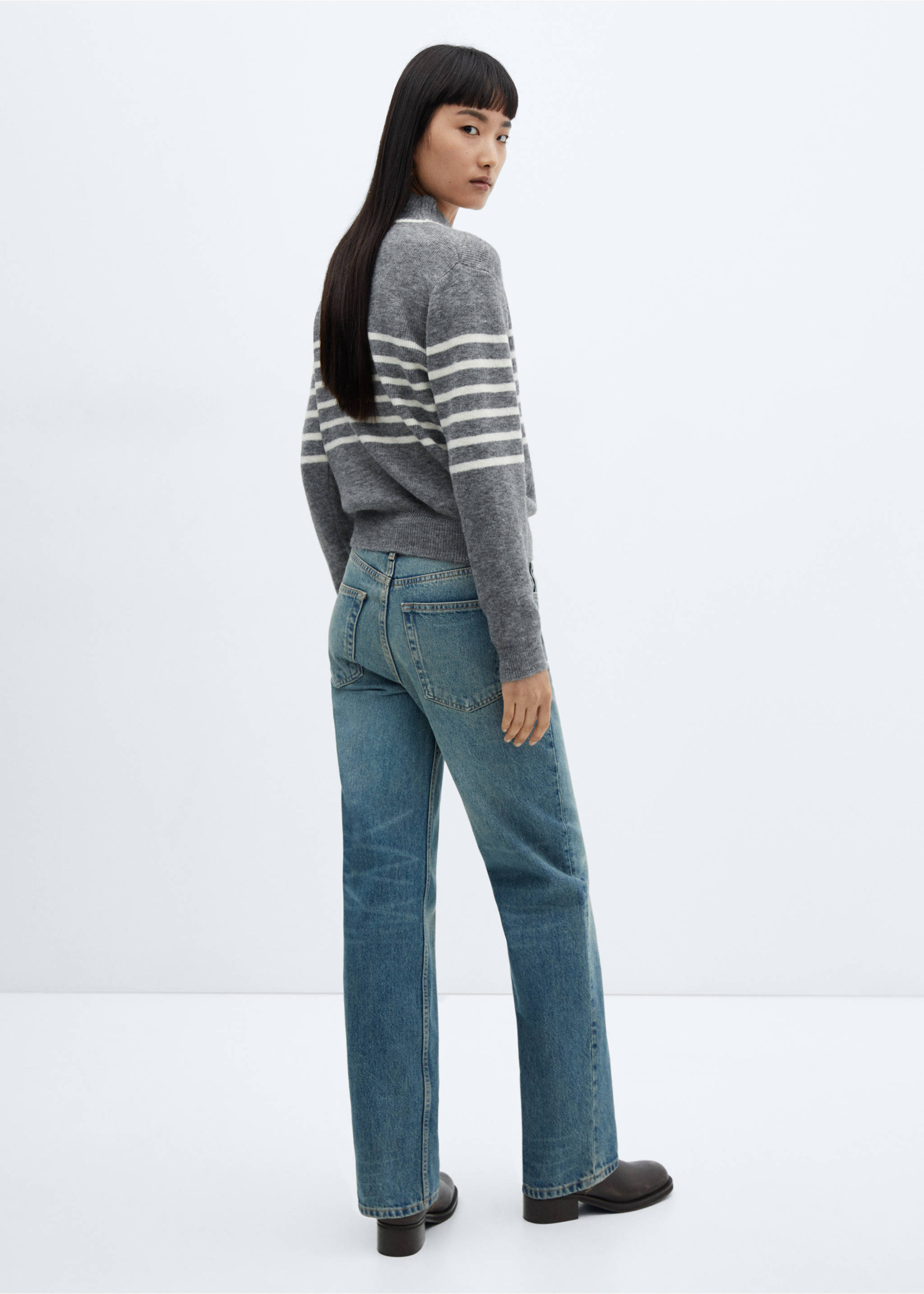 Stripe-print sweater with perkins neck - Reverse of the article, Light Heather Grey. Ref: 57007755-00.