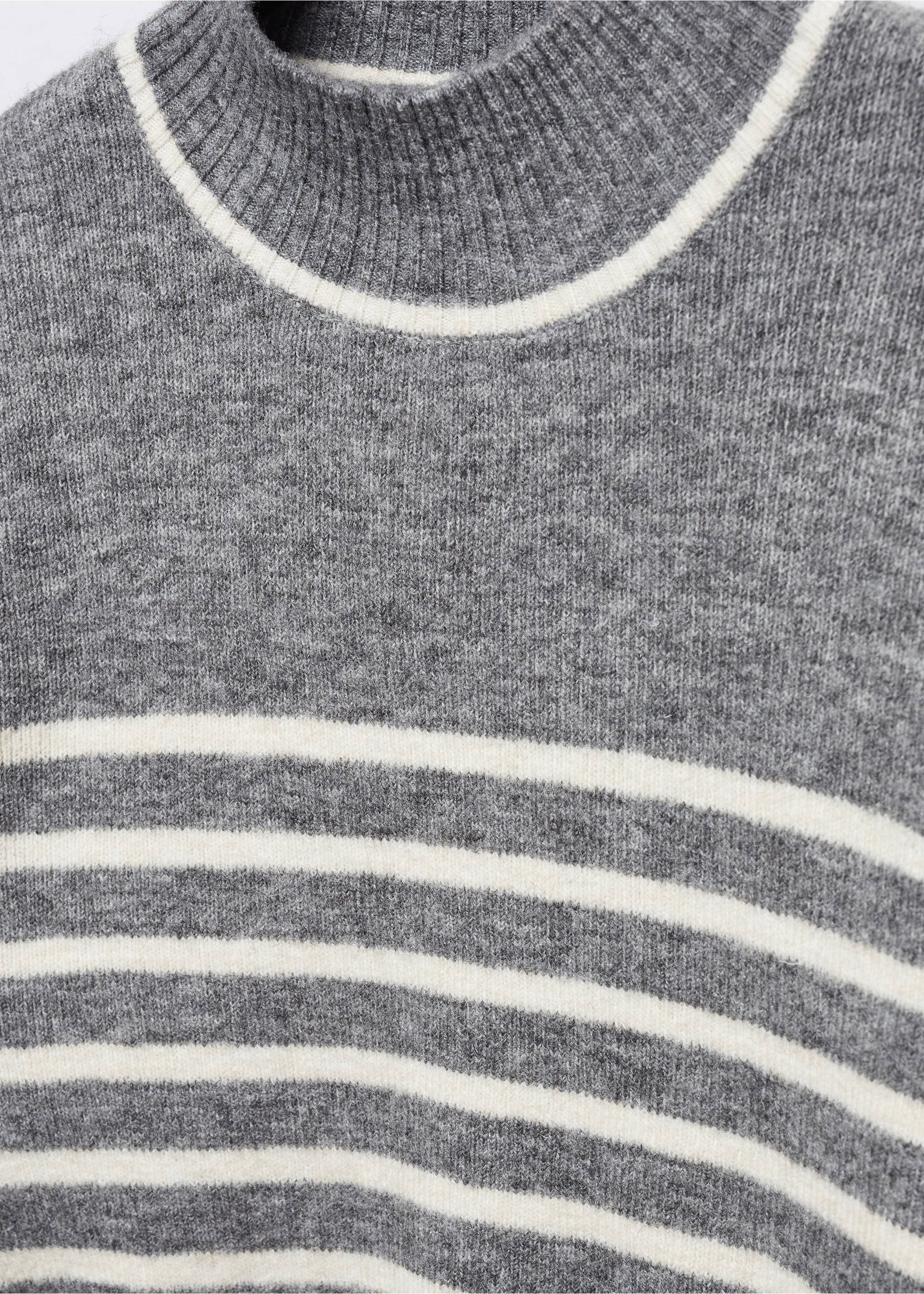 Stripe-print sweater with perkins neck - Details of the article 8, Light Heather Grey. Ref: 57007755-00.