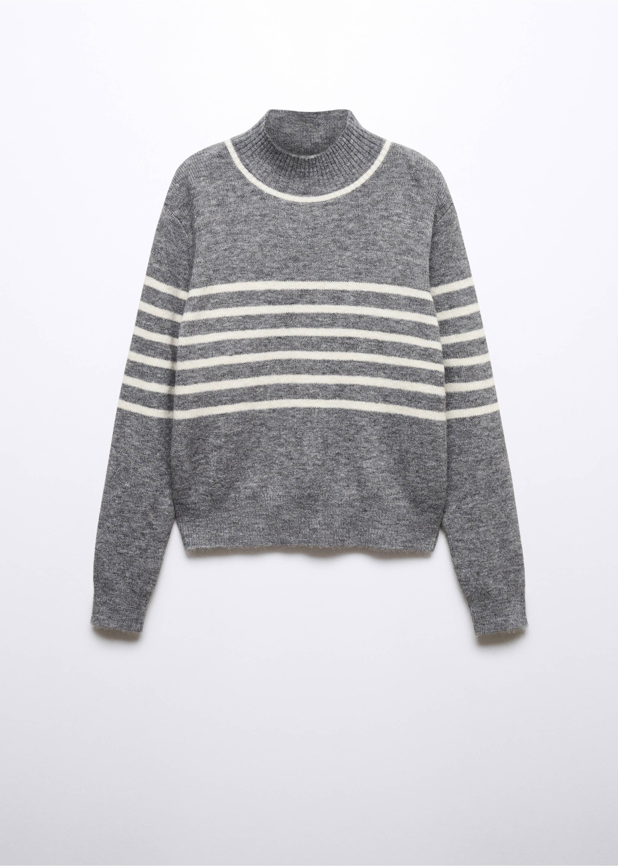 Stripe-print sweater with perkins neck - Article without model, Light Heather Grey. Ref: 57007755-00.