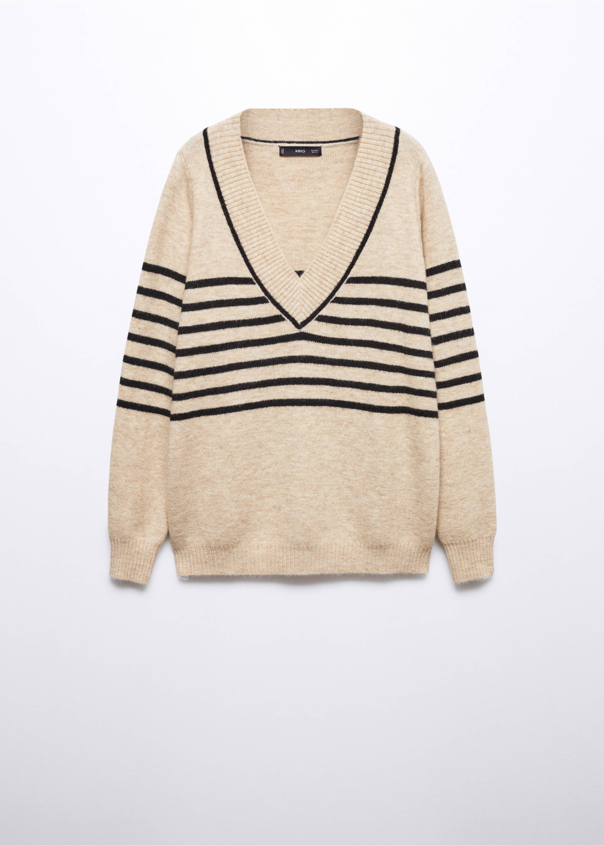 V-neck striped sweater - Article without model, Sand. Ref: 57007756-00.