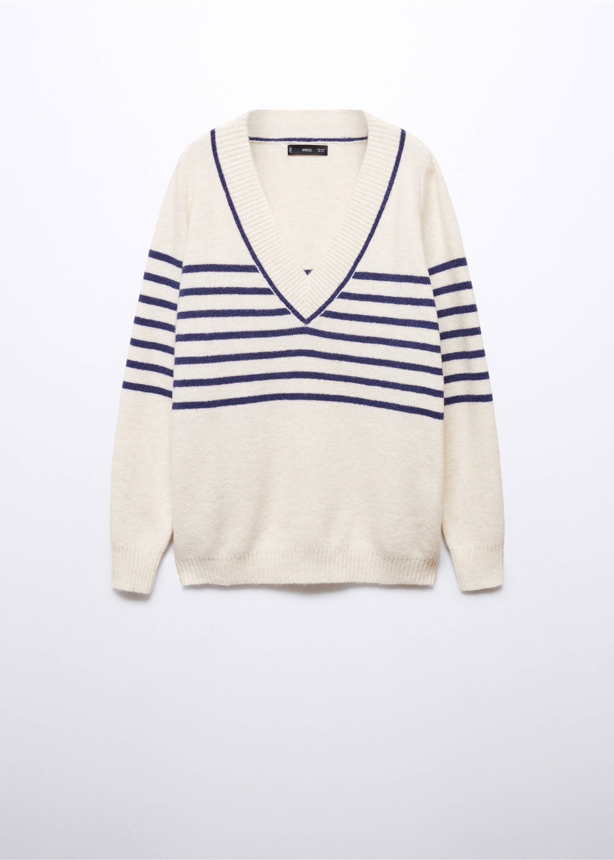 V-neck striped sweater - Article without model, Dark Navy. Ref: 57007756-00.