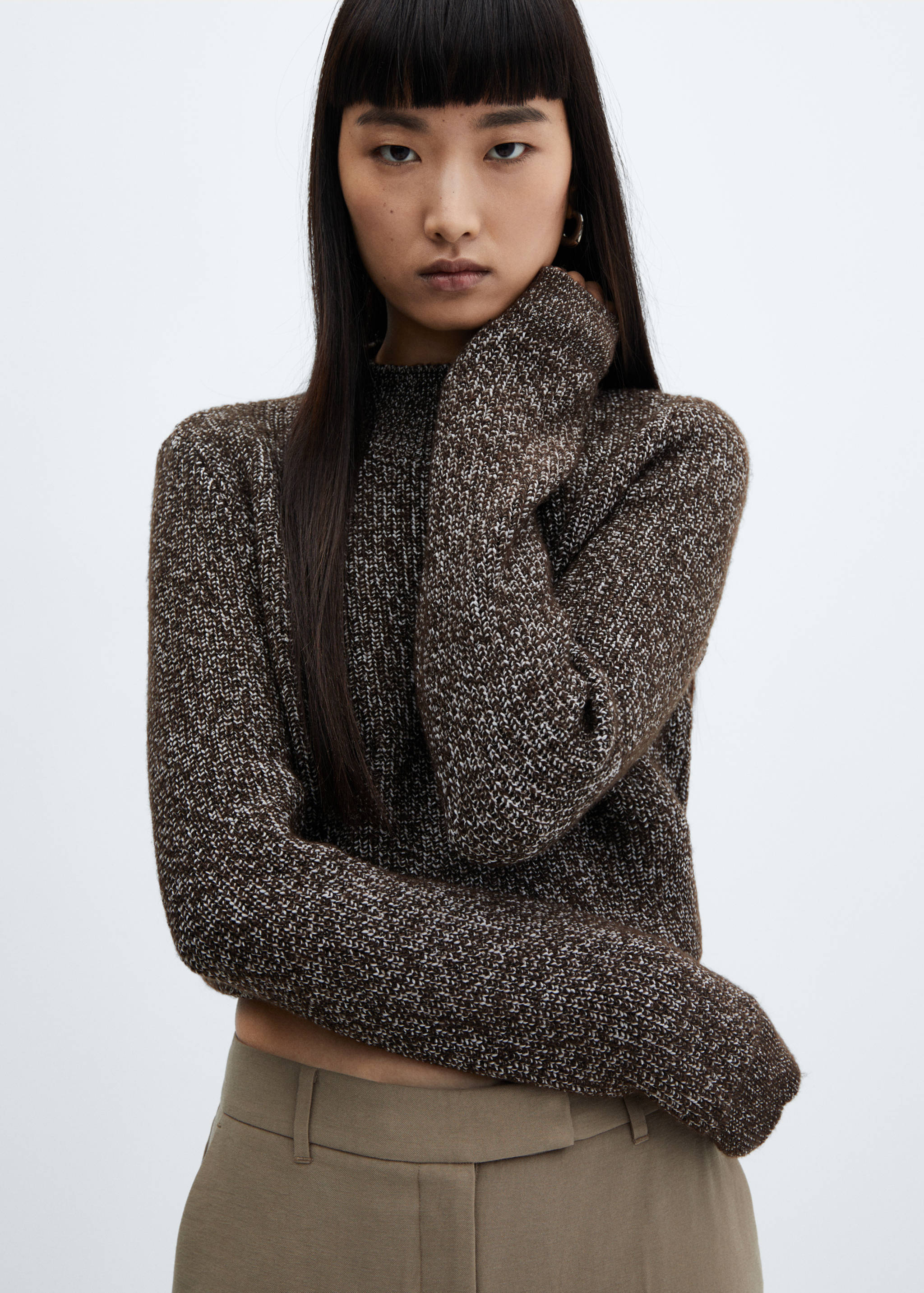 Knitted sweater with perkins neck - Medium plane