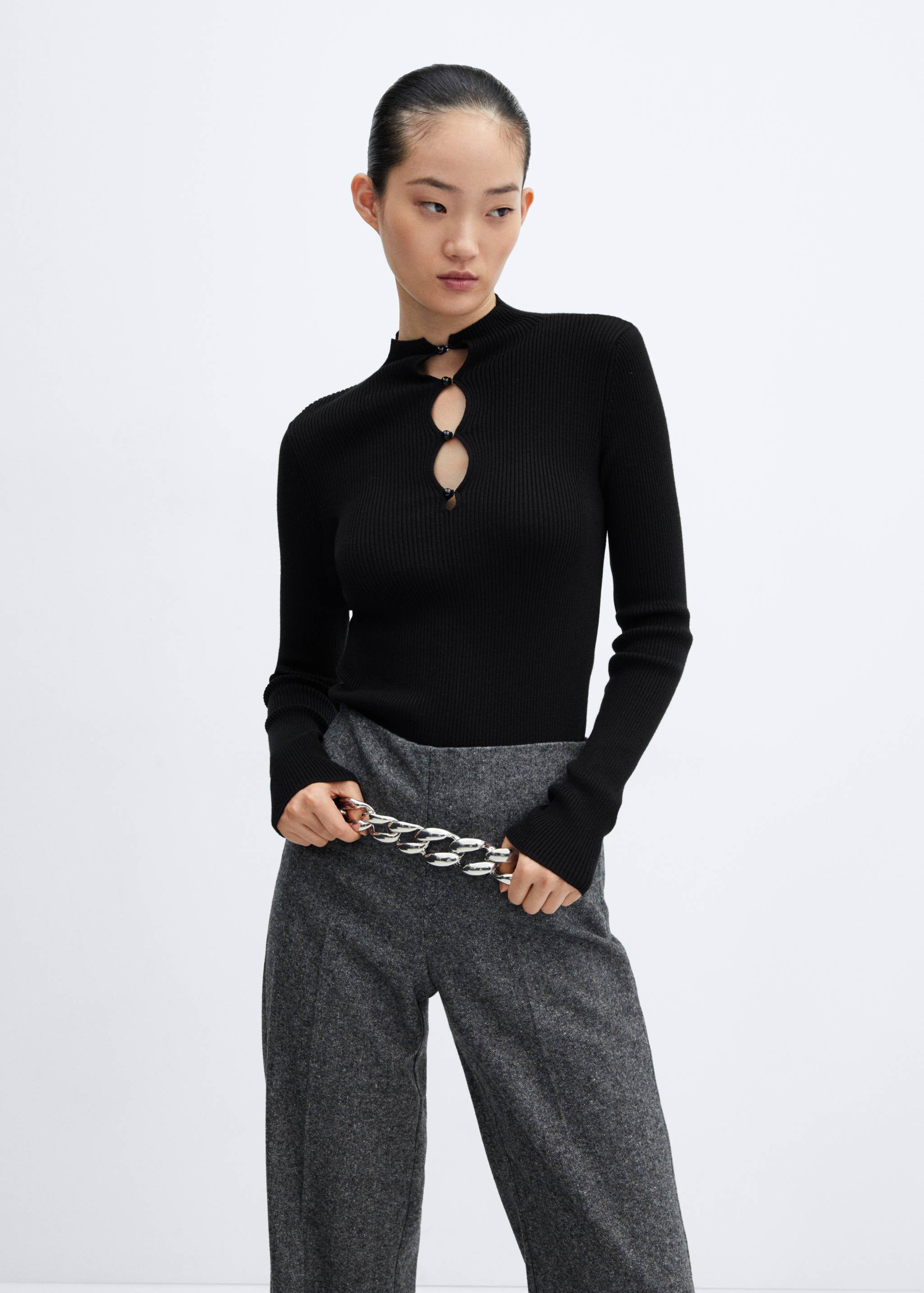 Ribbed sweater with buttons - Medium plane