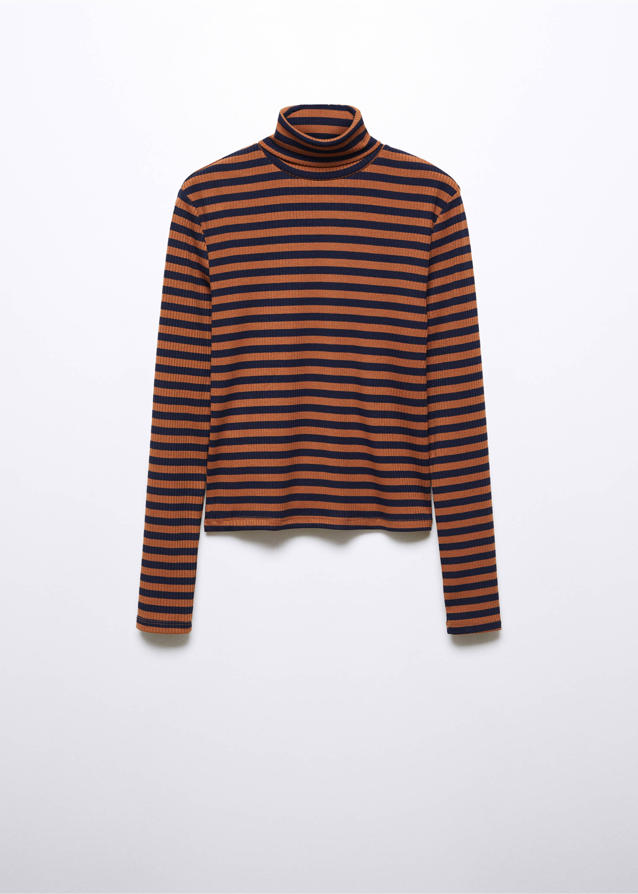 T-shirt rayures col roulé - Article sans modèle, Marron moyen. Ref: 57007911-00.