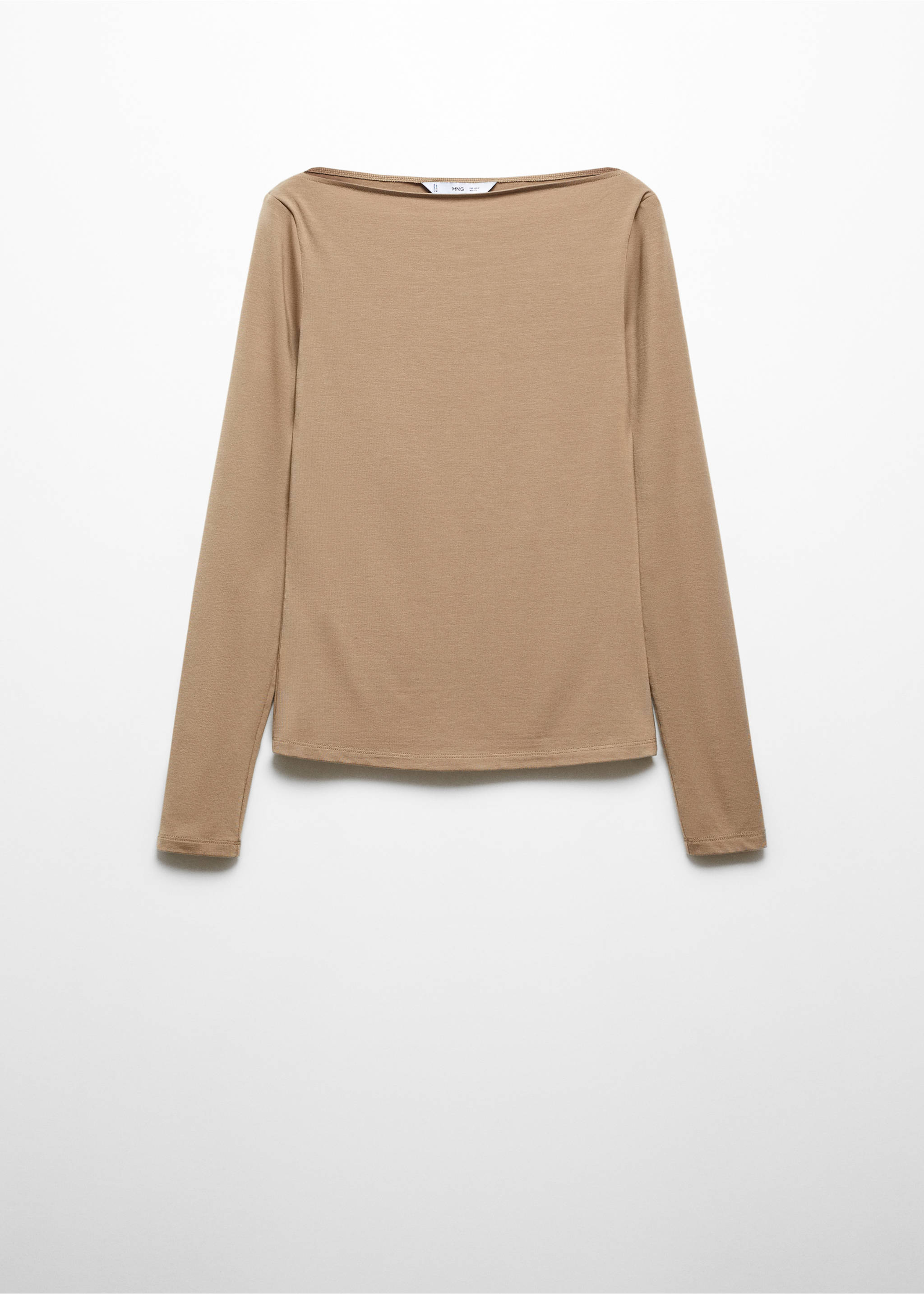 Boat-neck lyocell t-shirt - Article without model, Medium Brown. Ref: 57007912-00.