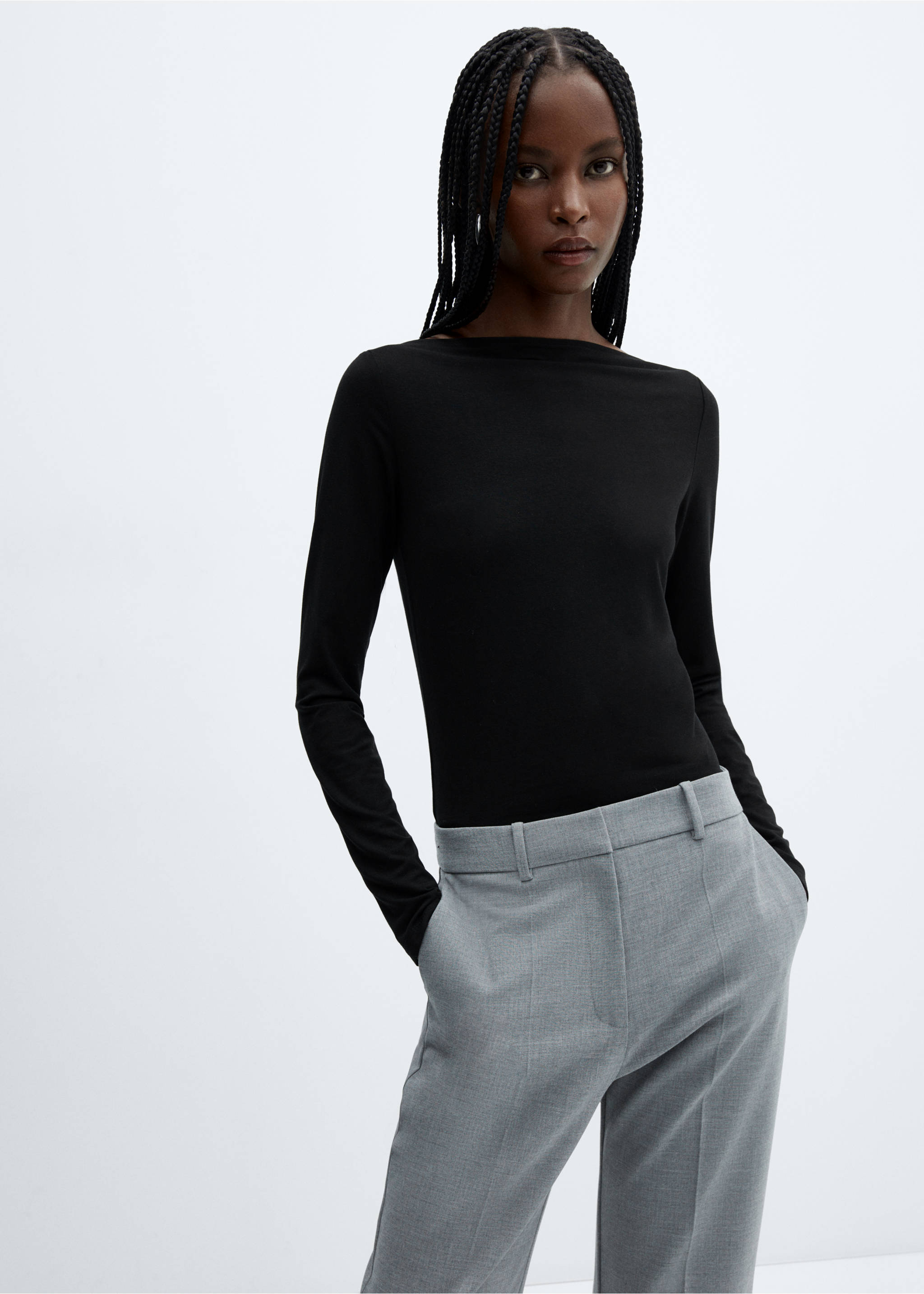 Boat-neck lyocell t-shirt - Medium plane, Black. Ref: 57007912-00.