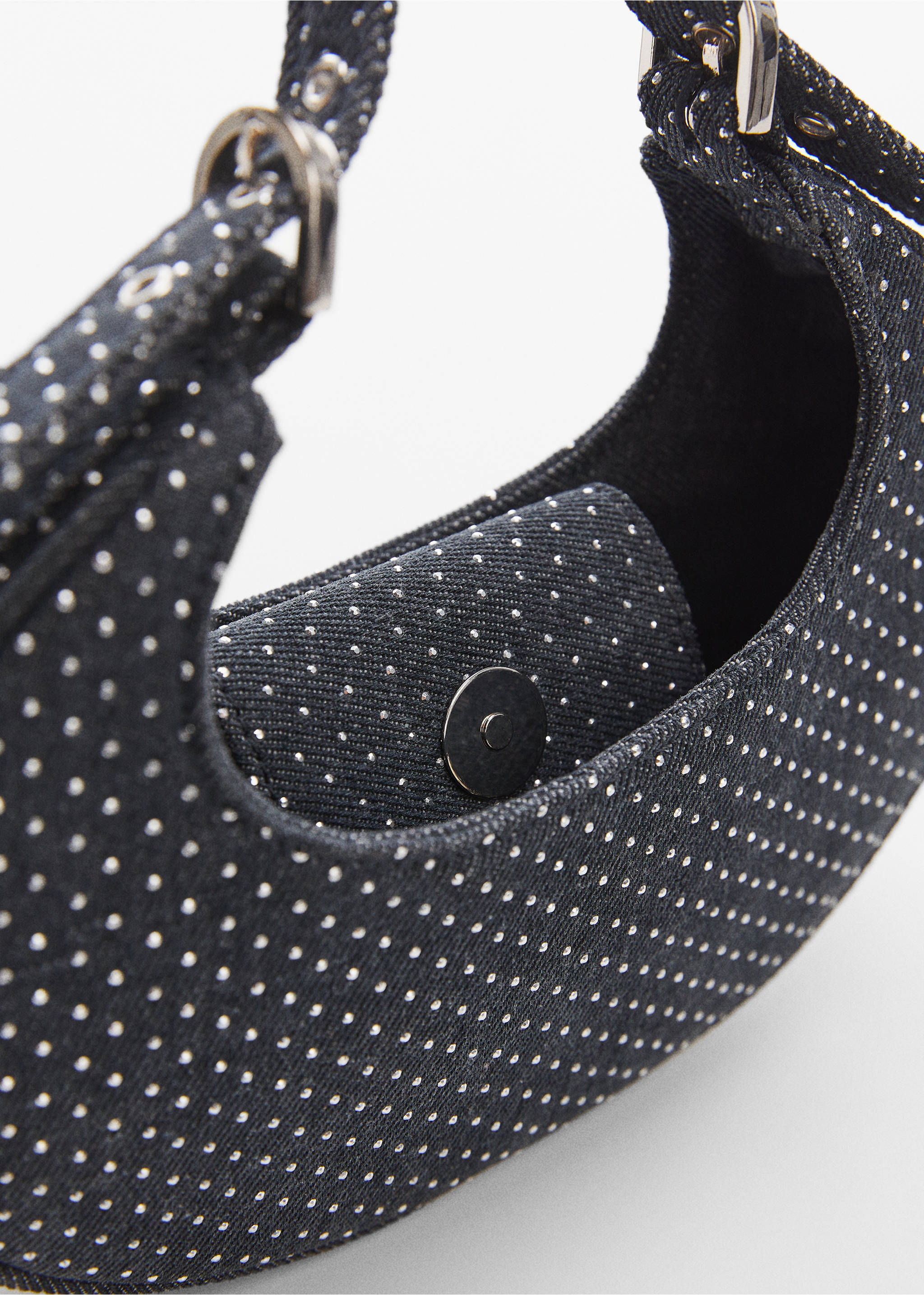 Rigid sparkly denim bag - Details of the article 2, Dark Blue. Ref: 57008277-00.