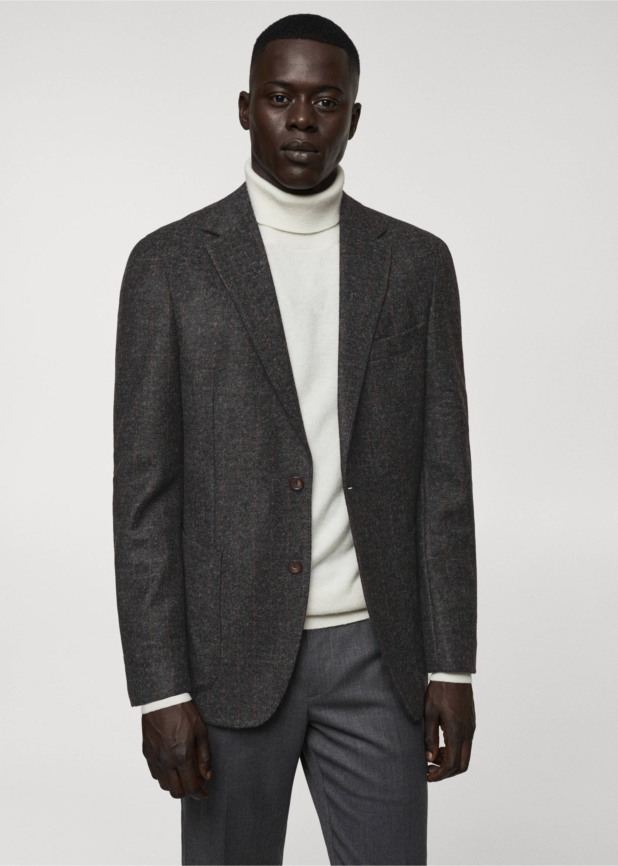 Blazer laine vierge fines rayures - Détail de l'article 4, Gris. Ref: 57008636-00.