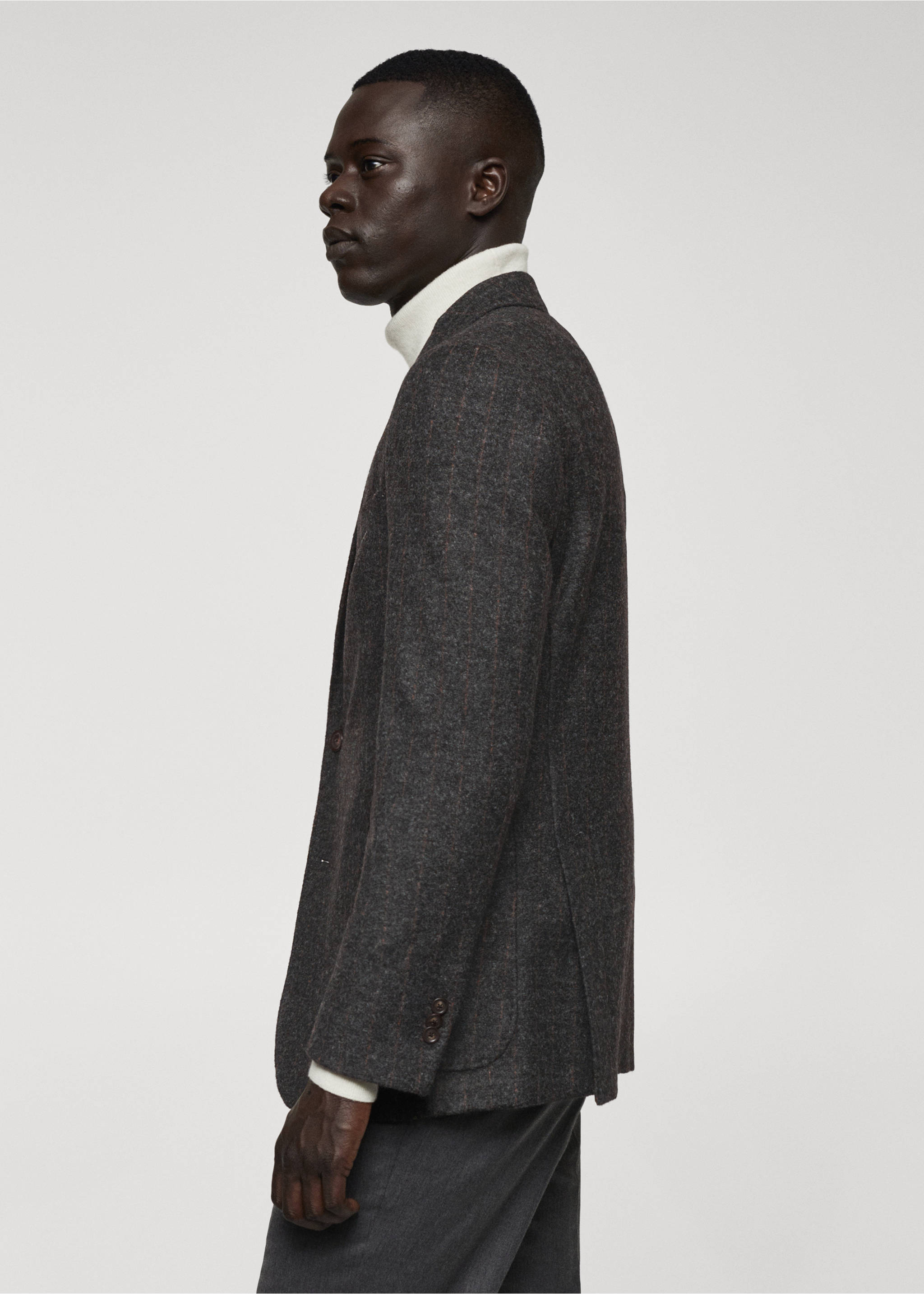 Blazer laine vierge fines rayures - Détail de l'article 2, Gris. Ref: 57008636-00.