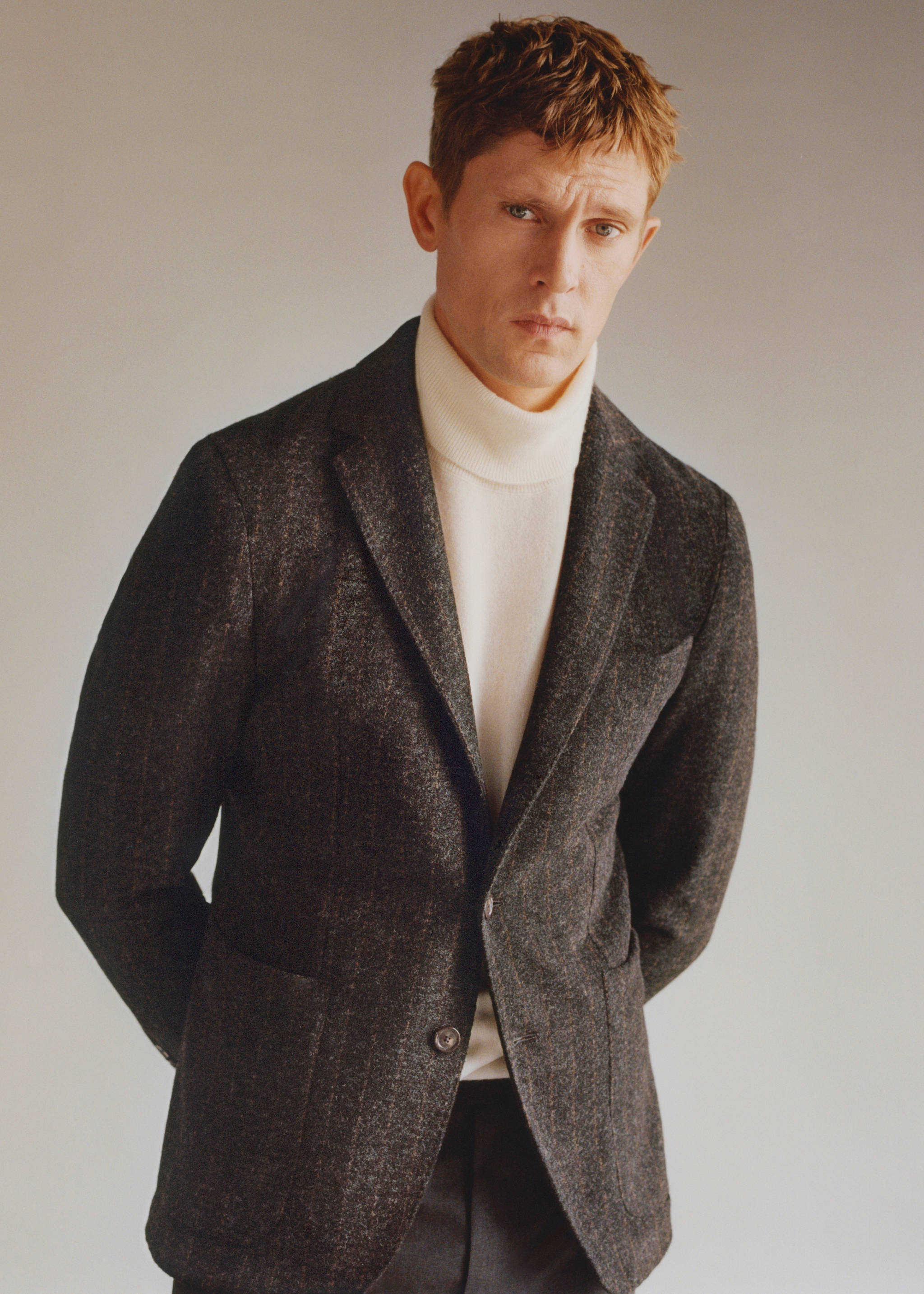 Pinstripe virgin wool blazer - Details of the article 5, Grey. Ref: 57008636-00.