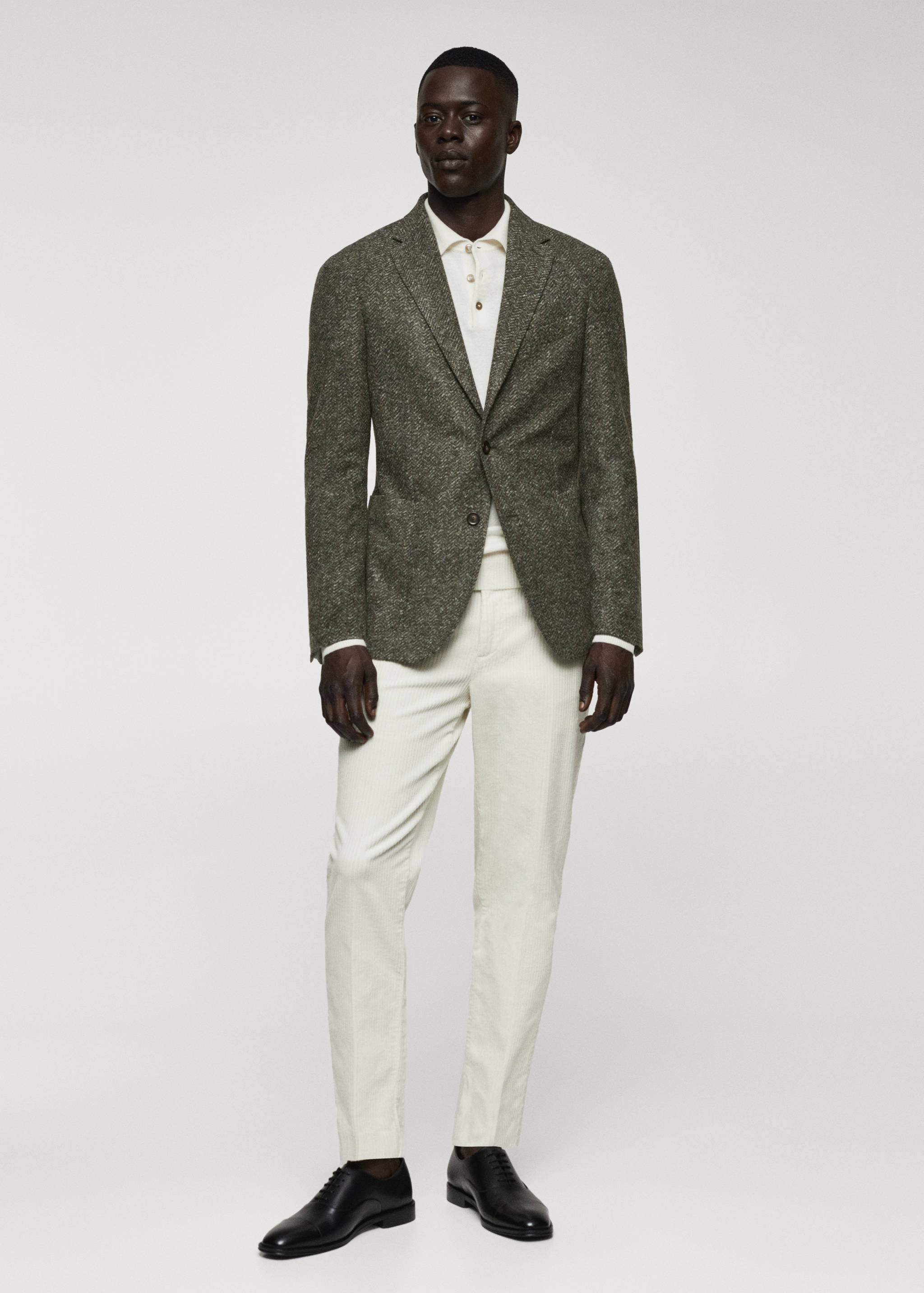 Herringbone print virgin wool blazer - General plane