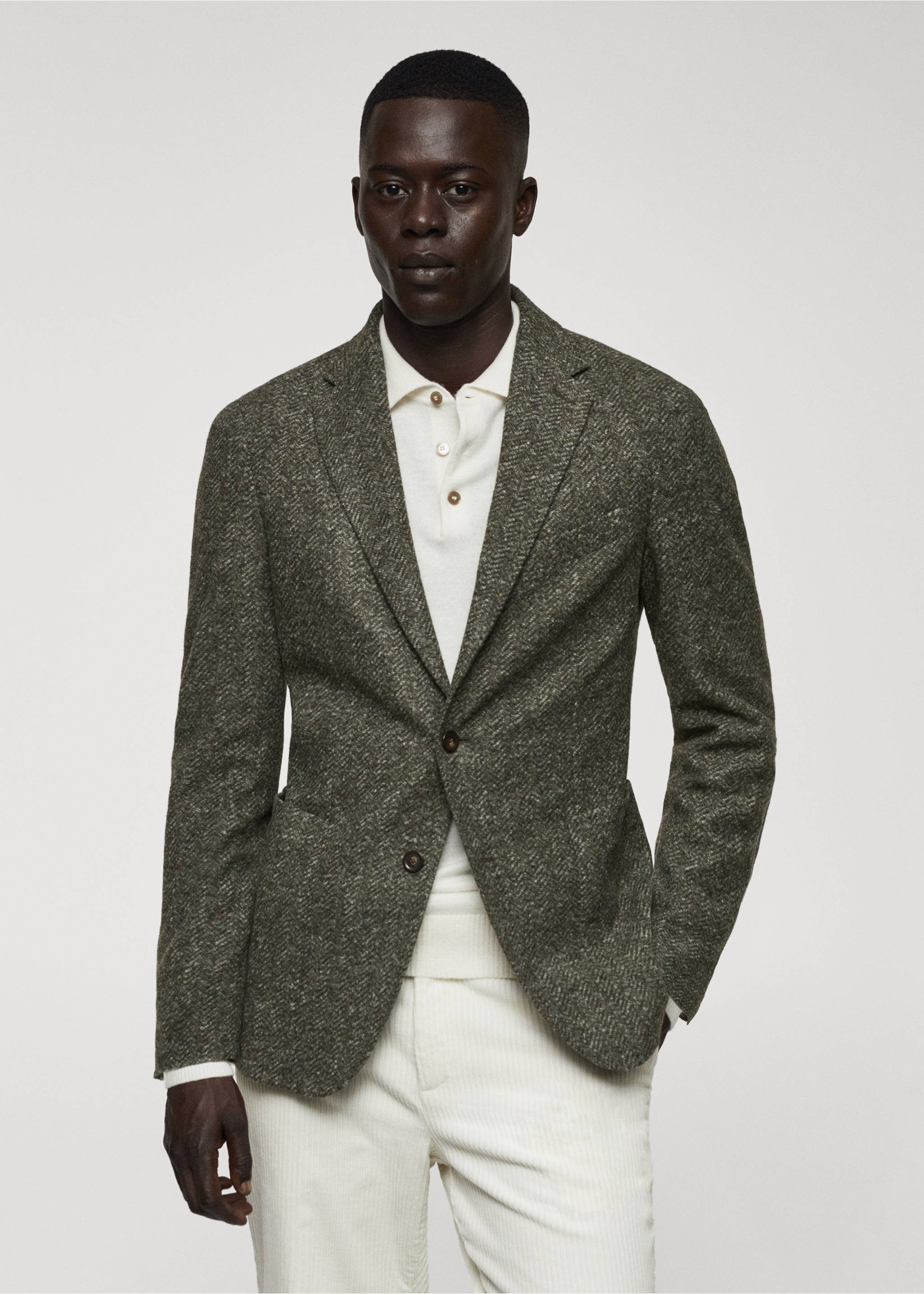 Herringbone print virgin wool blazer - Medium plane, Pastel Green. Ref: 57008637-00.