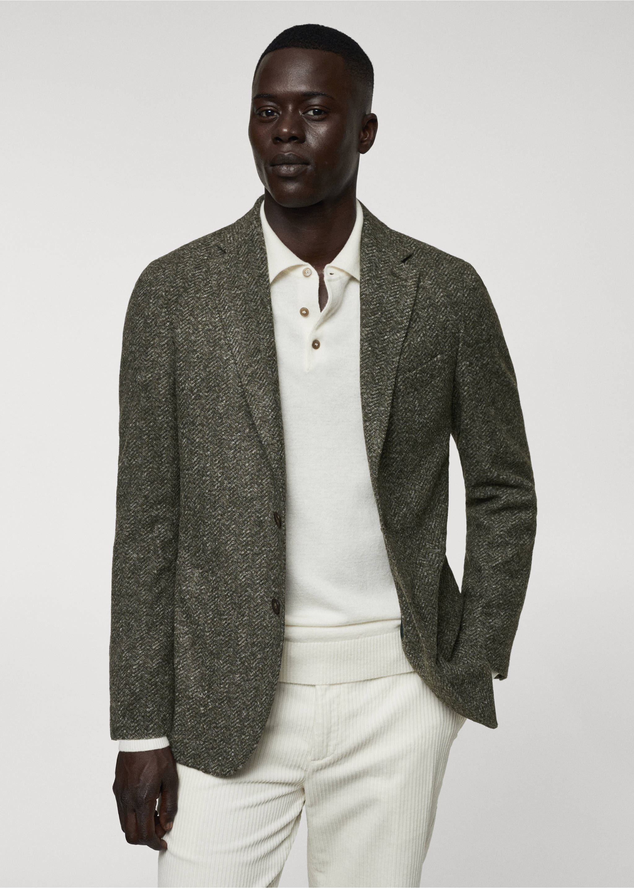 Herringbone print virgin wool blazer - Details of the article 4, Pastel Green. Ref: 57008637-00.