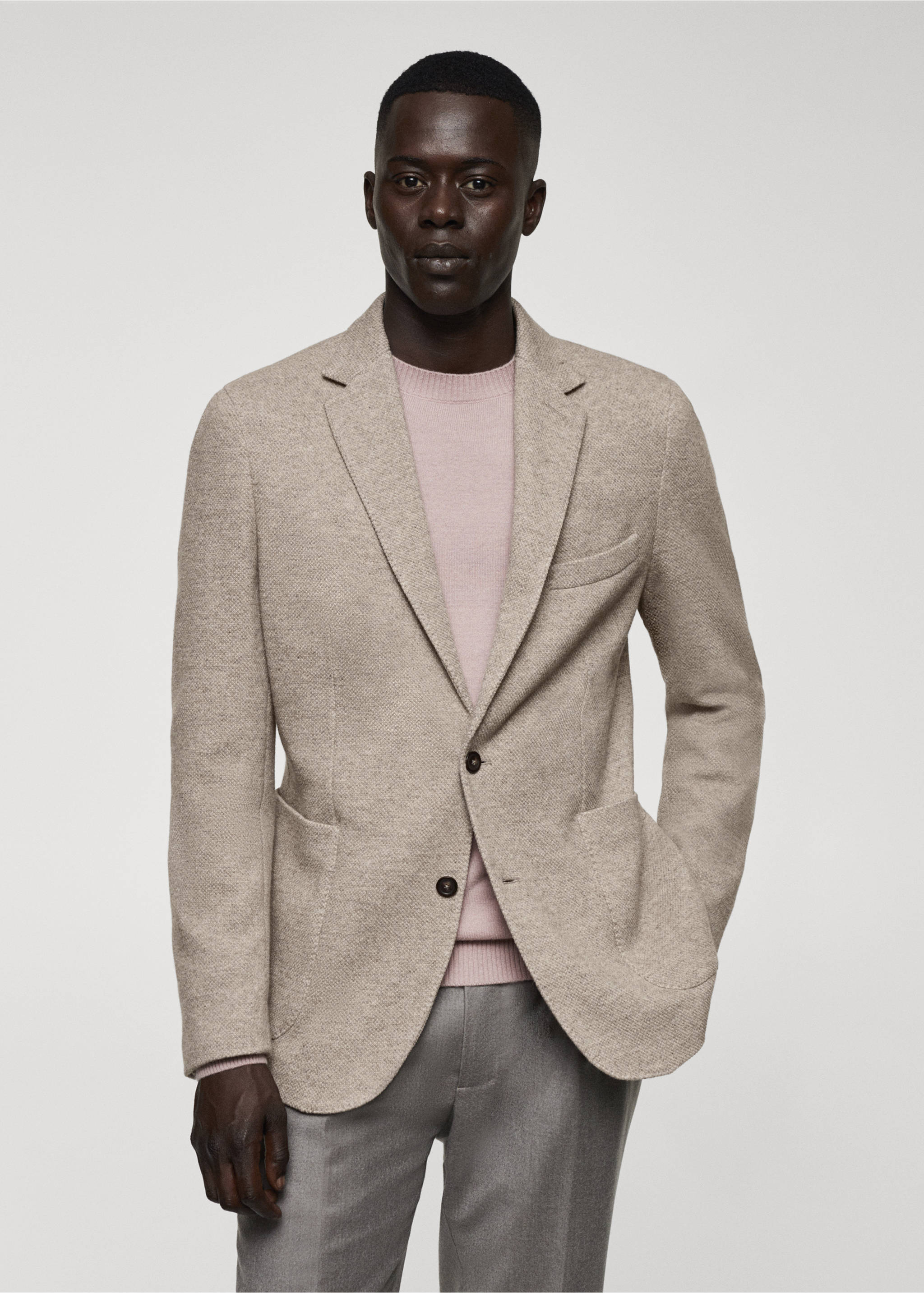 Blazer maille laine vierge - Plan moyen, Beige. Ref: 57008638-00.