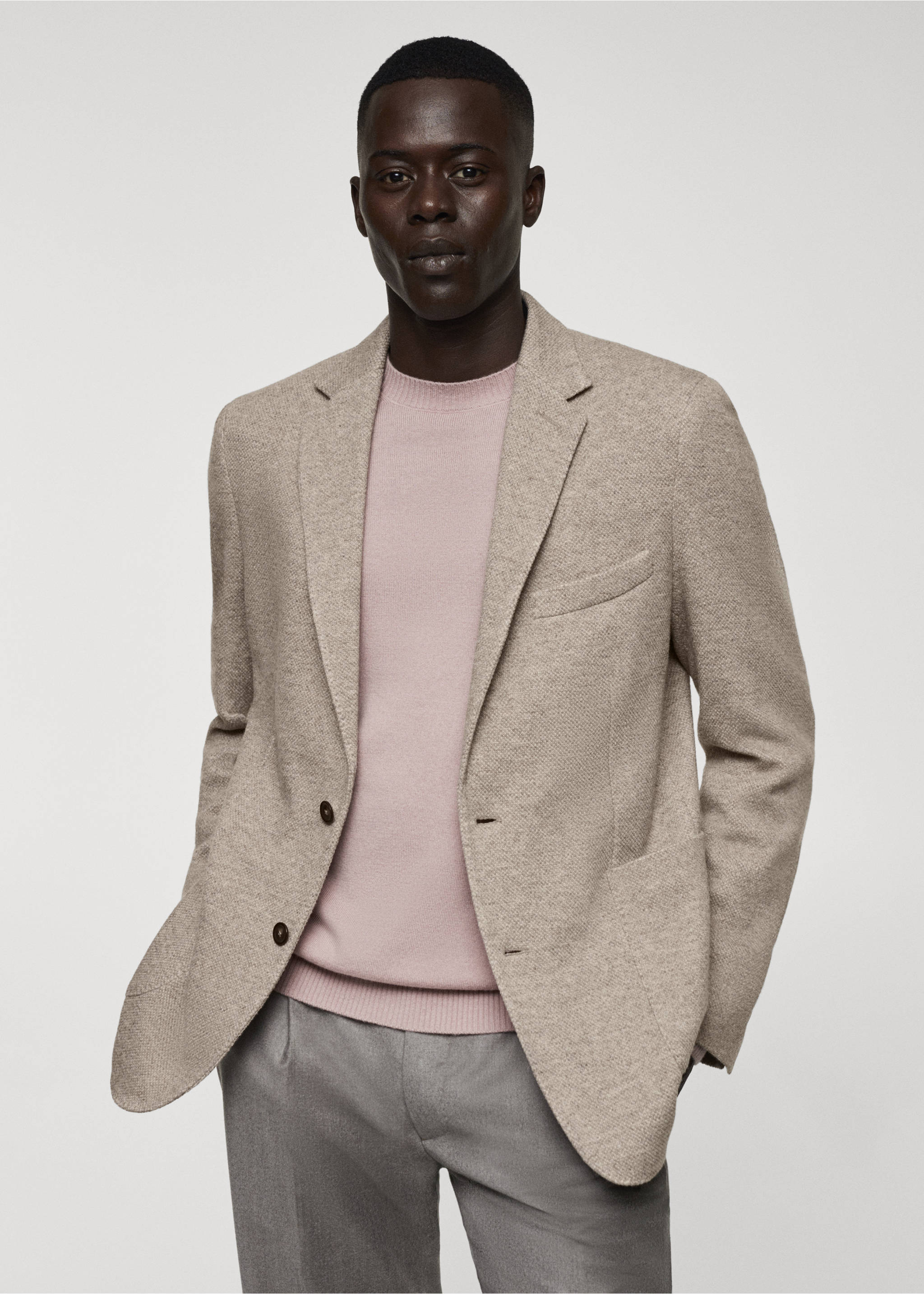 Blazer maille laine vierge - Détail de l'article 4, Beige. Ref: 57008638-00.