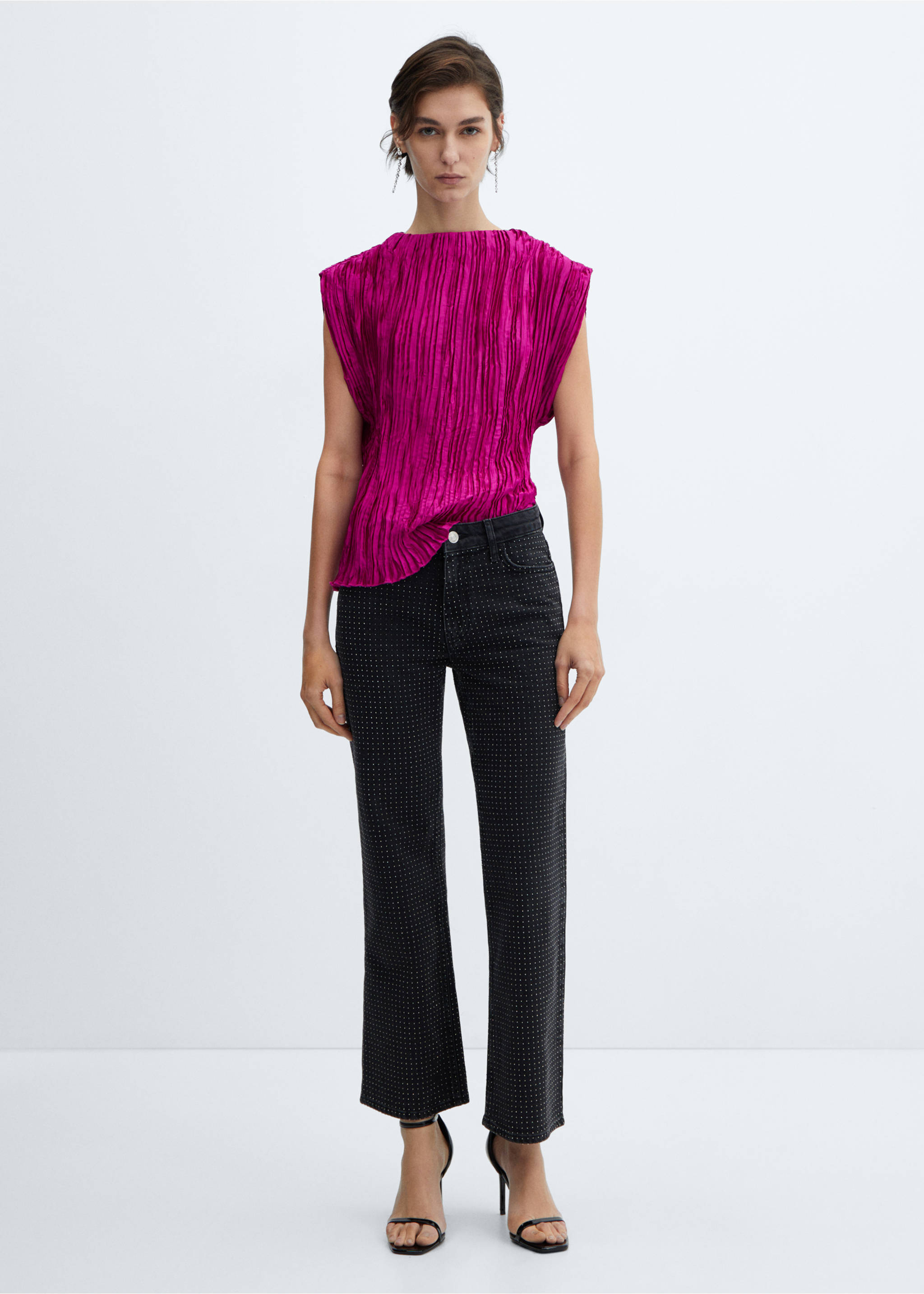 Satin pleated blouse - General plane, Fuchsia. Ref: 57009101-00.