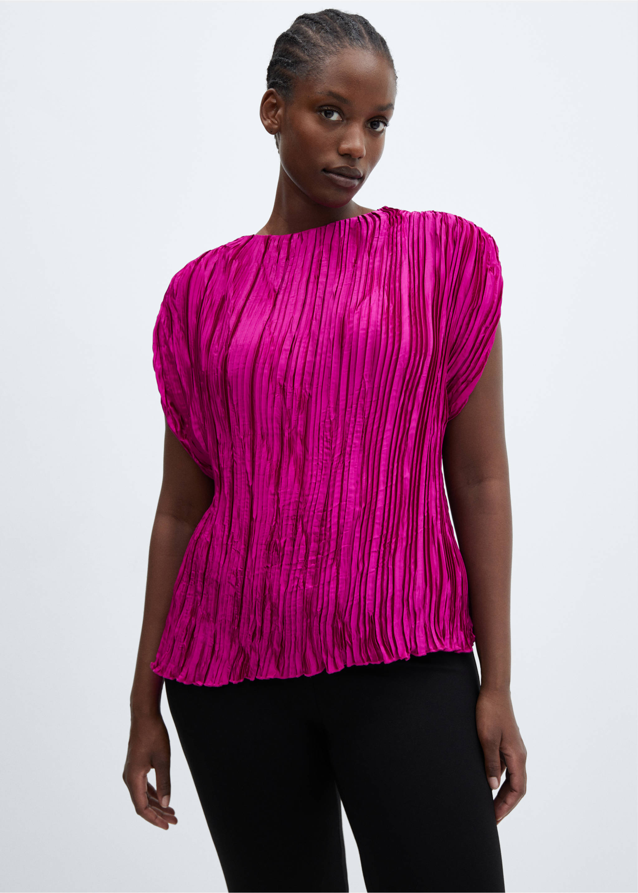 Satin pleated blouse - Details of the article 5, Fuchsia. Ref: 57009101-00.