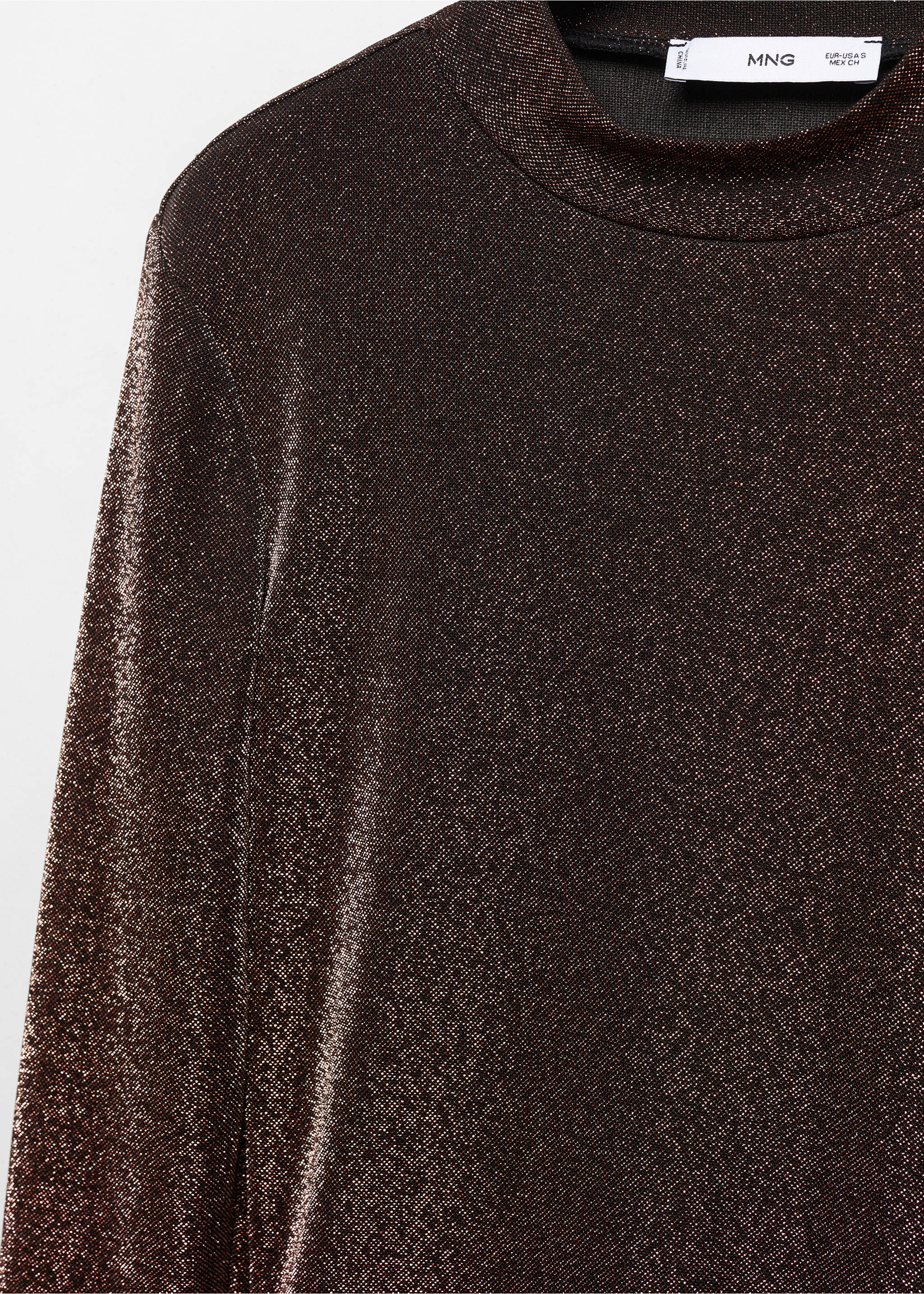 Lurex t-shirt with perkins neck - Details of the article 8, Copper. Ref: 57009104-00.