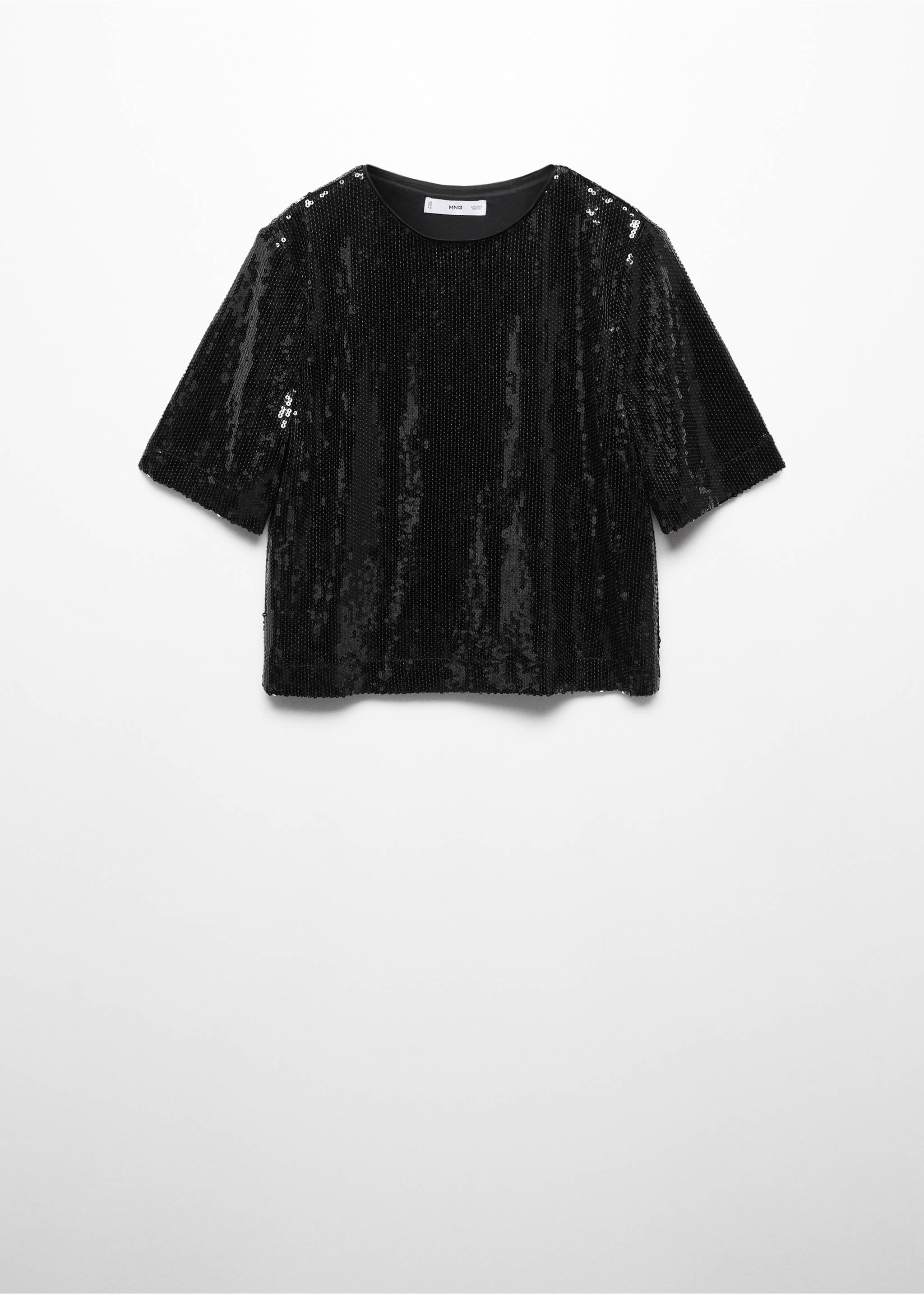 Sequin T-shirt - Article without model, Black. Ref: 57009105-00.