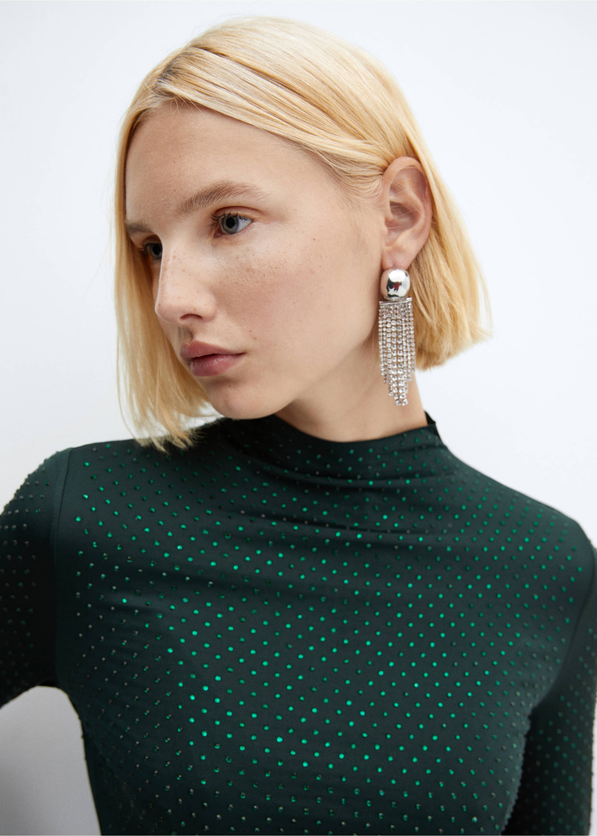 Crystal appliqué T-shirt - Details of the article 1, Dark Green. Ref: 57009106-00.