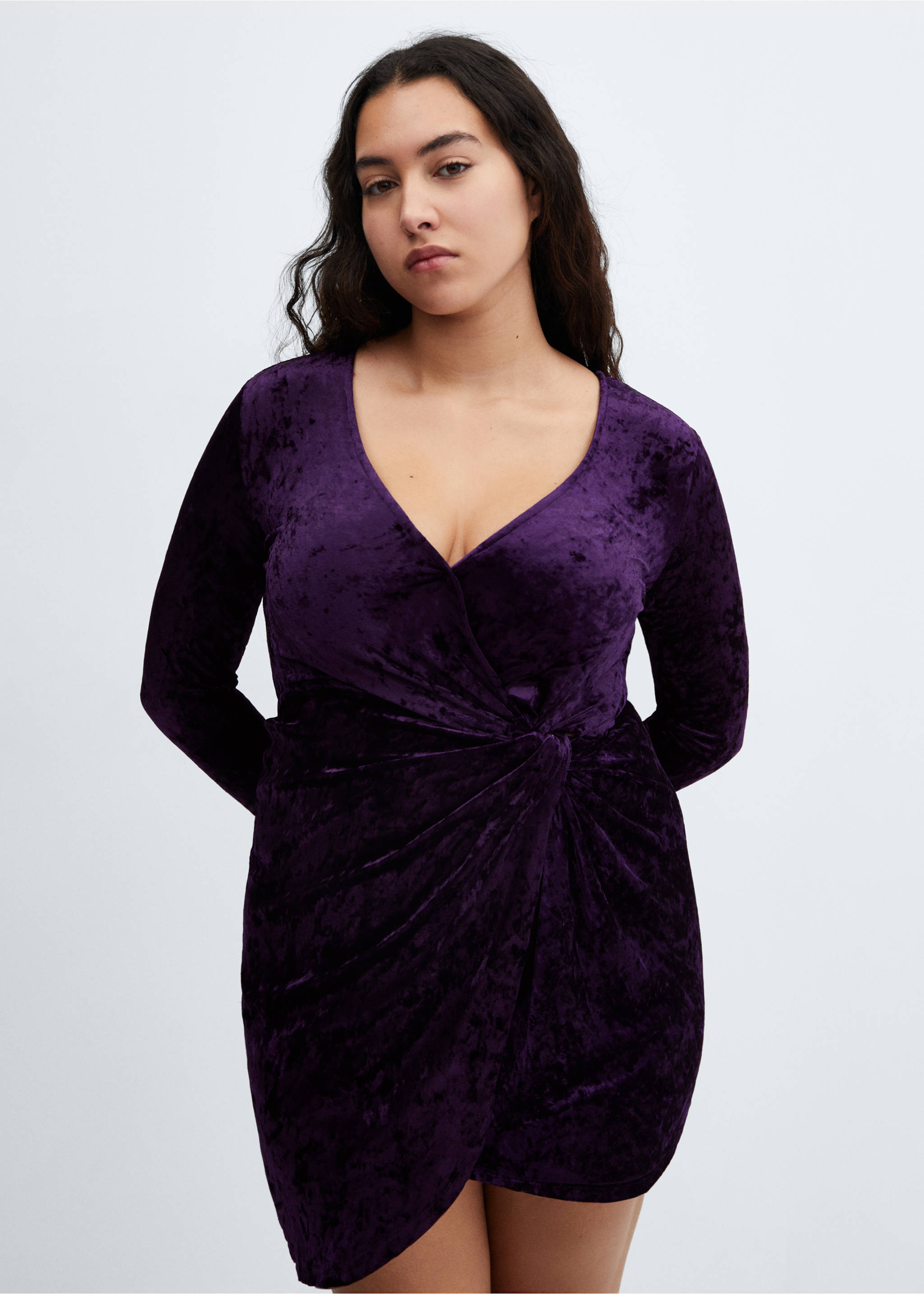 Velvet crossed dress - Details of the article 5, Purple. Ref: 57009116-00.