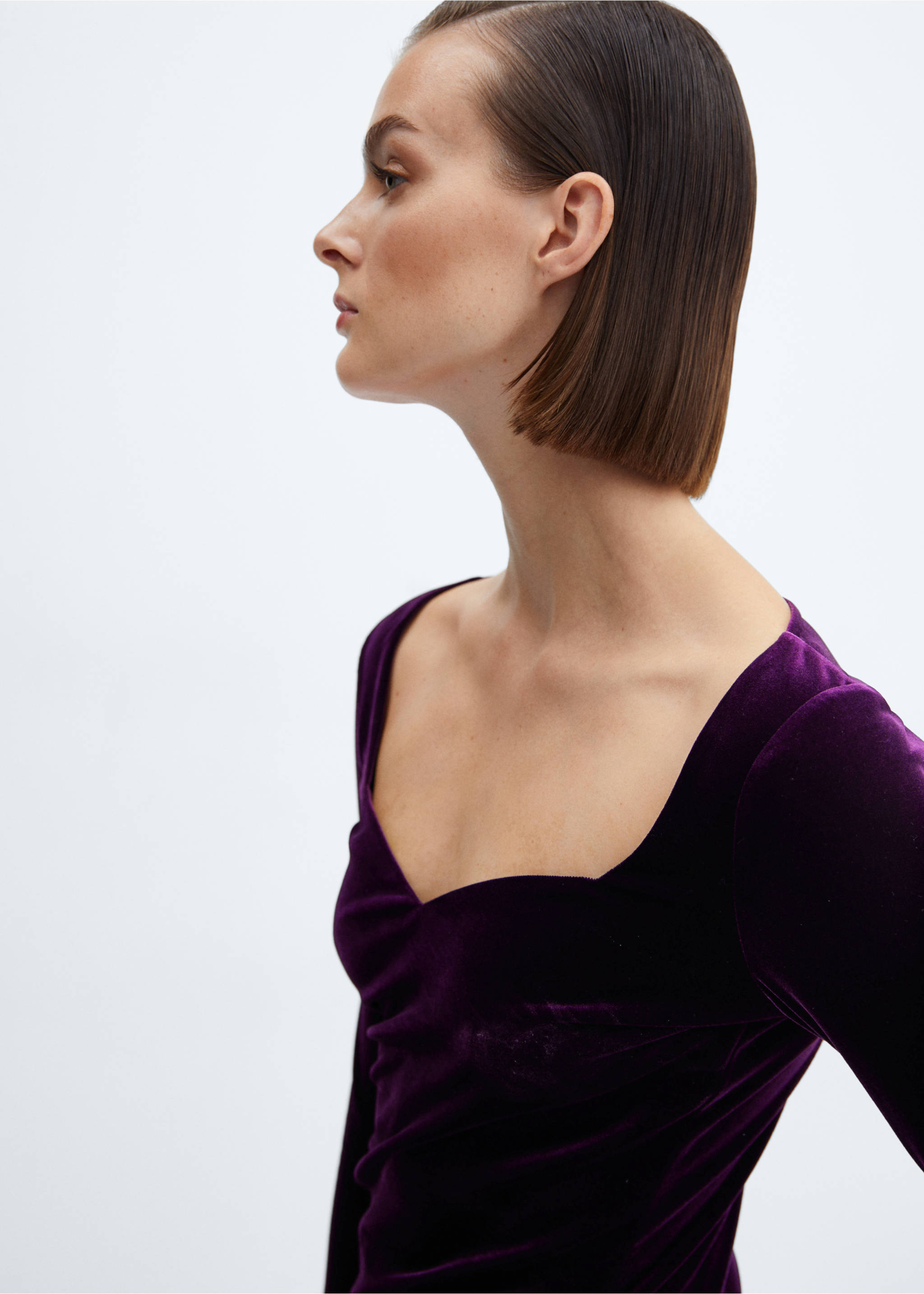 Low-cut velvet t-shirt - Reverse of the article, Purple. Ref: 57009118-00.