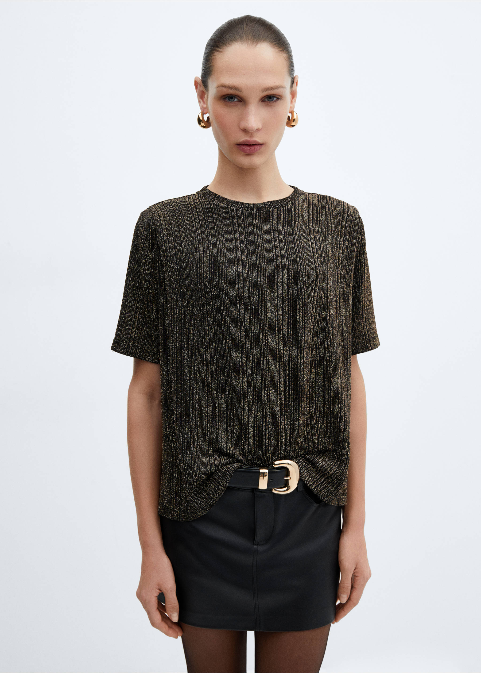 Lurex knitted t-shirt - Medium plane, Gold. Ref: 57009119-00.