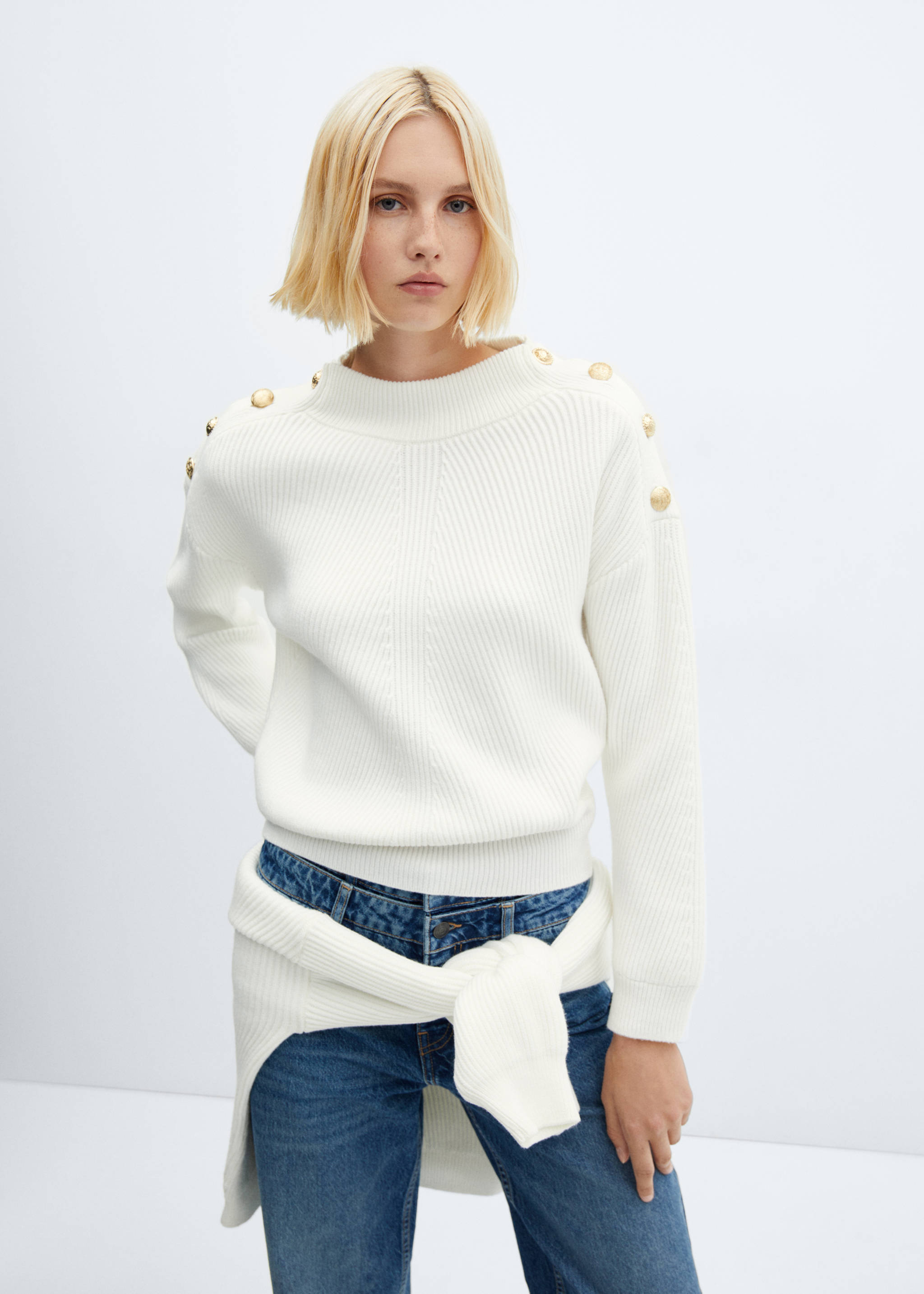 Ribbed sweater with buttons - Medium plane