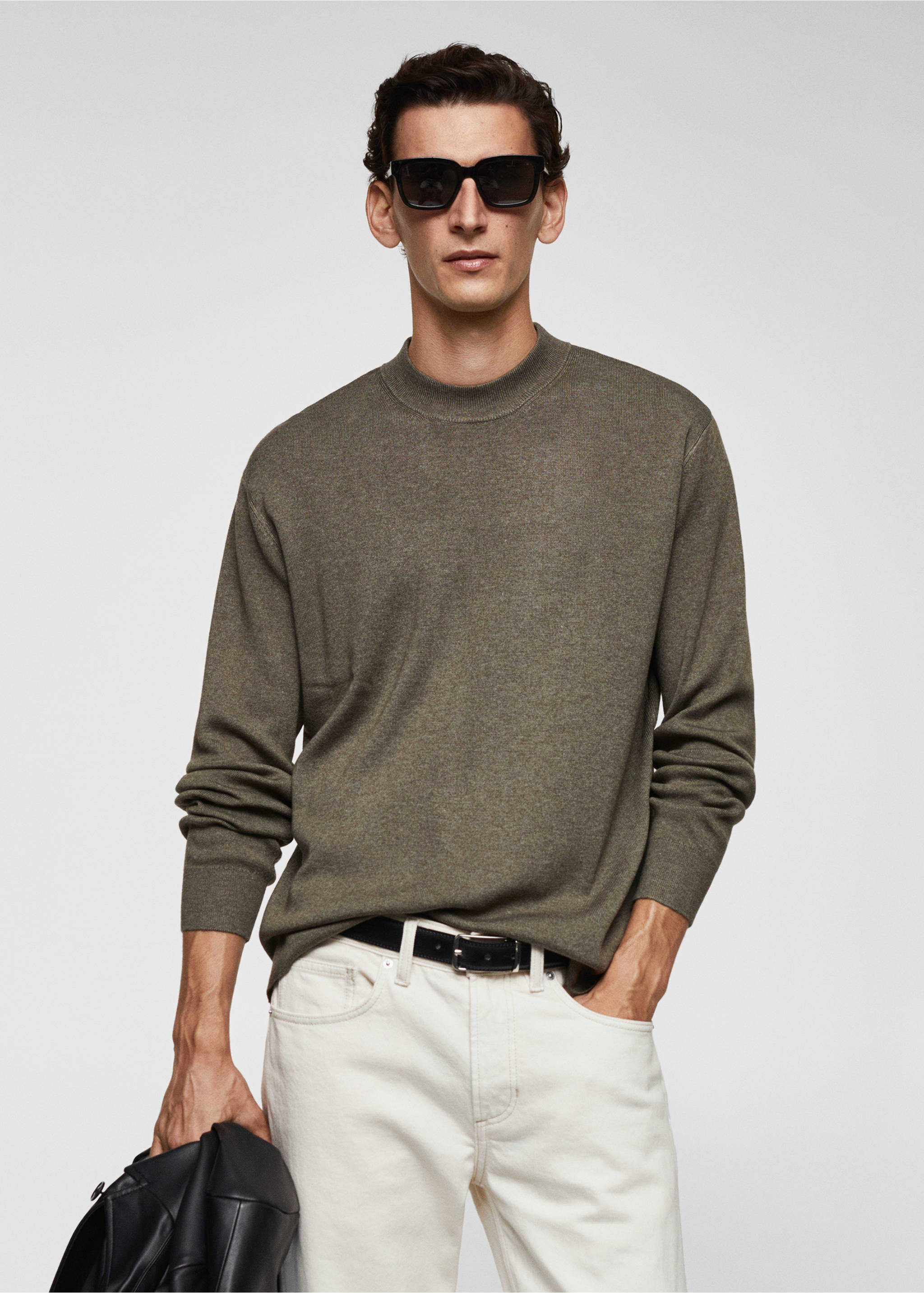 High collar wool sweater - Medium plane, Medium Brown. Ref: 57009408-00.