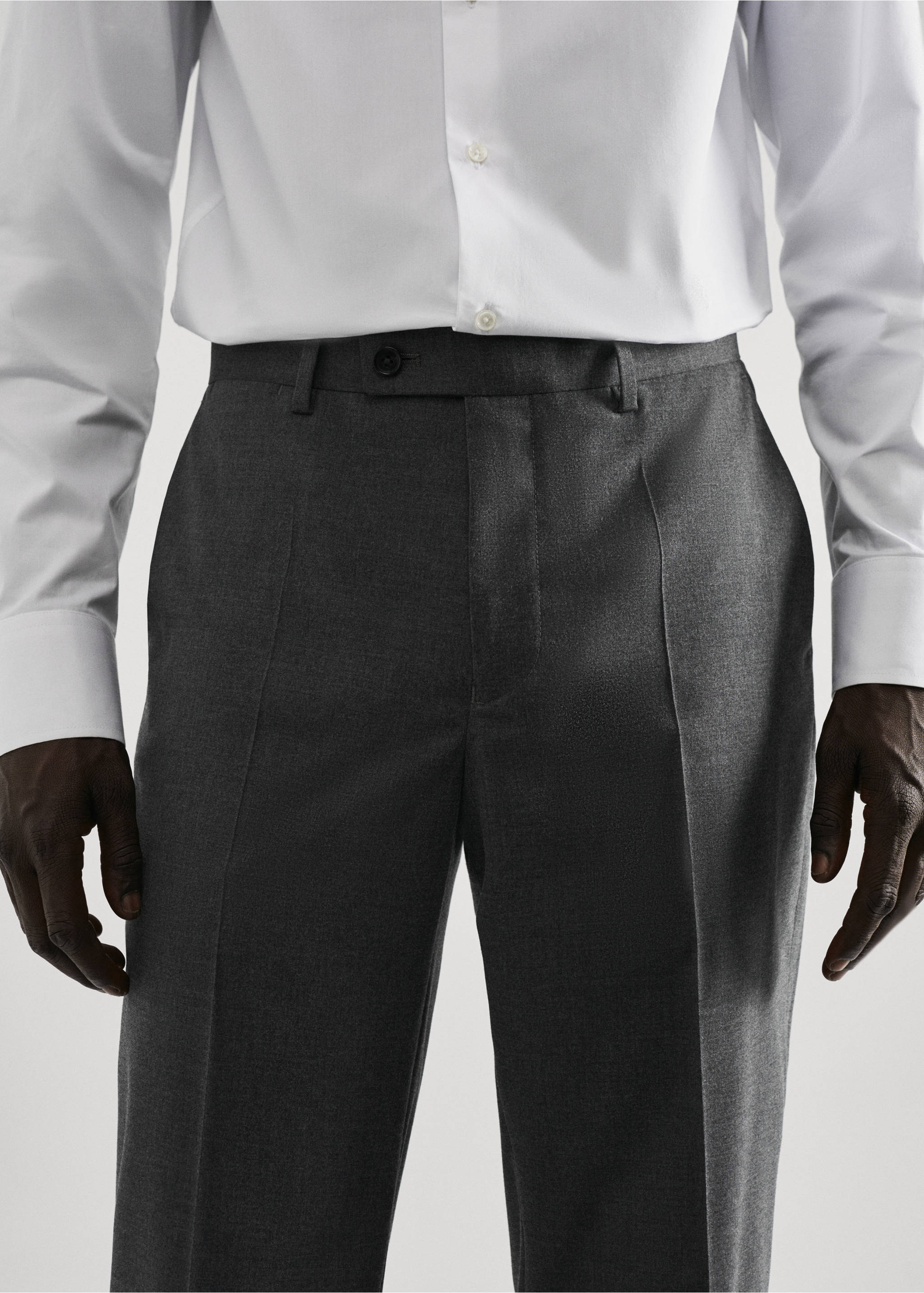 Stretch-fabric slim-fit suit trousers - Details of the article 1, Grey. Ref: 57010022-00.