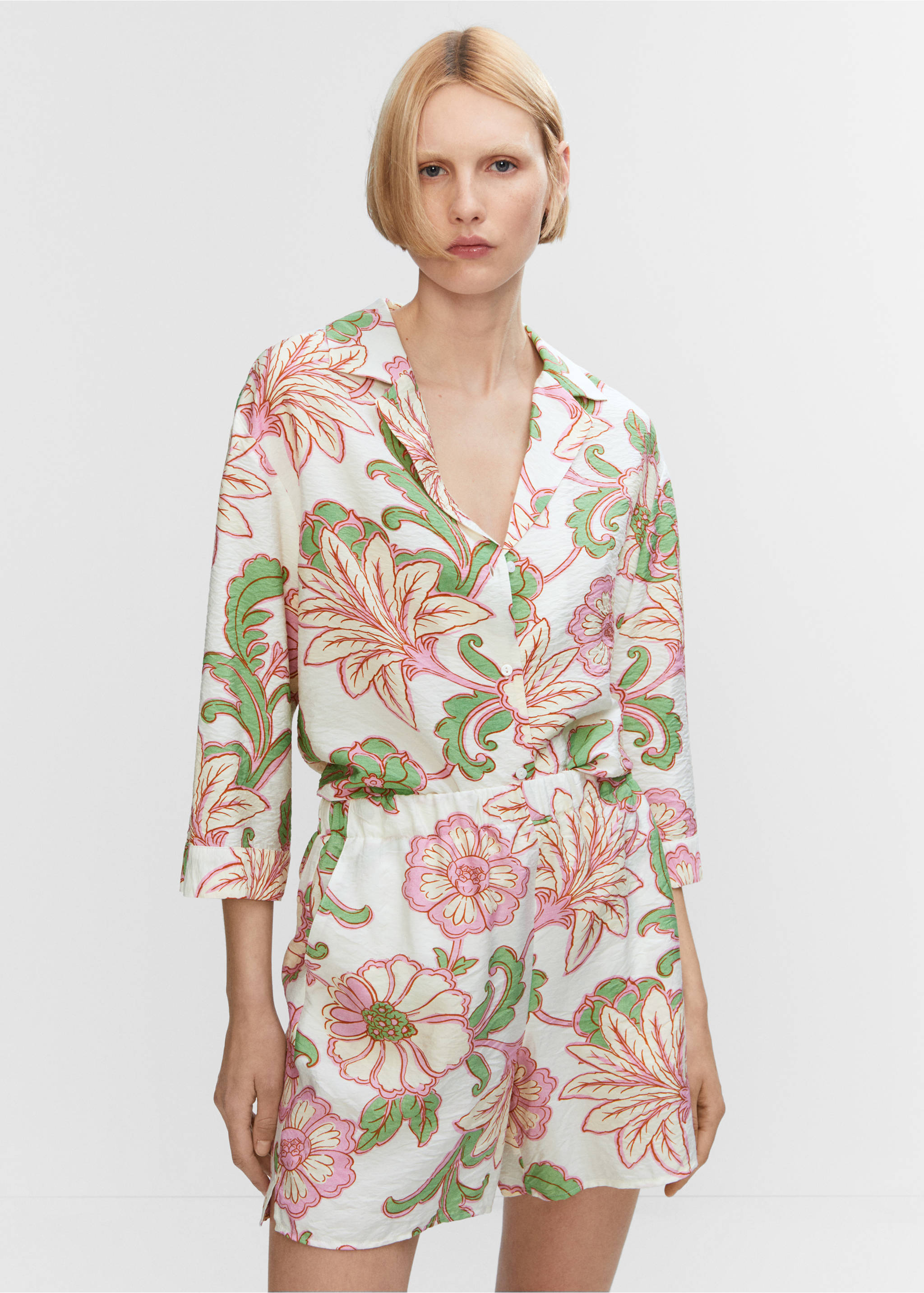 Floral-print shorts - Medium plane, Pale Pink. Ref: 57010270-00.