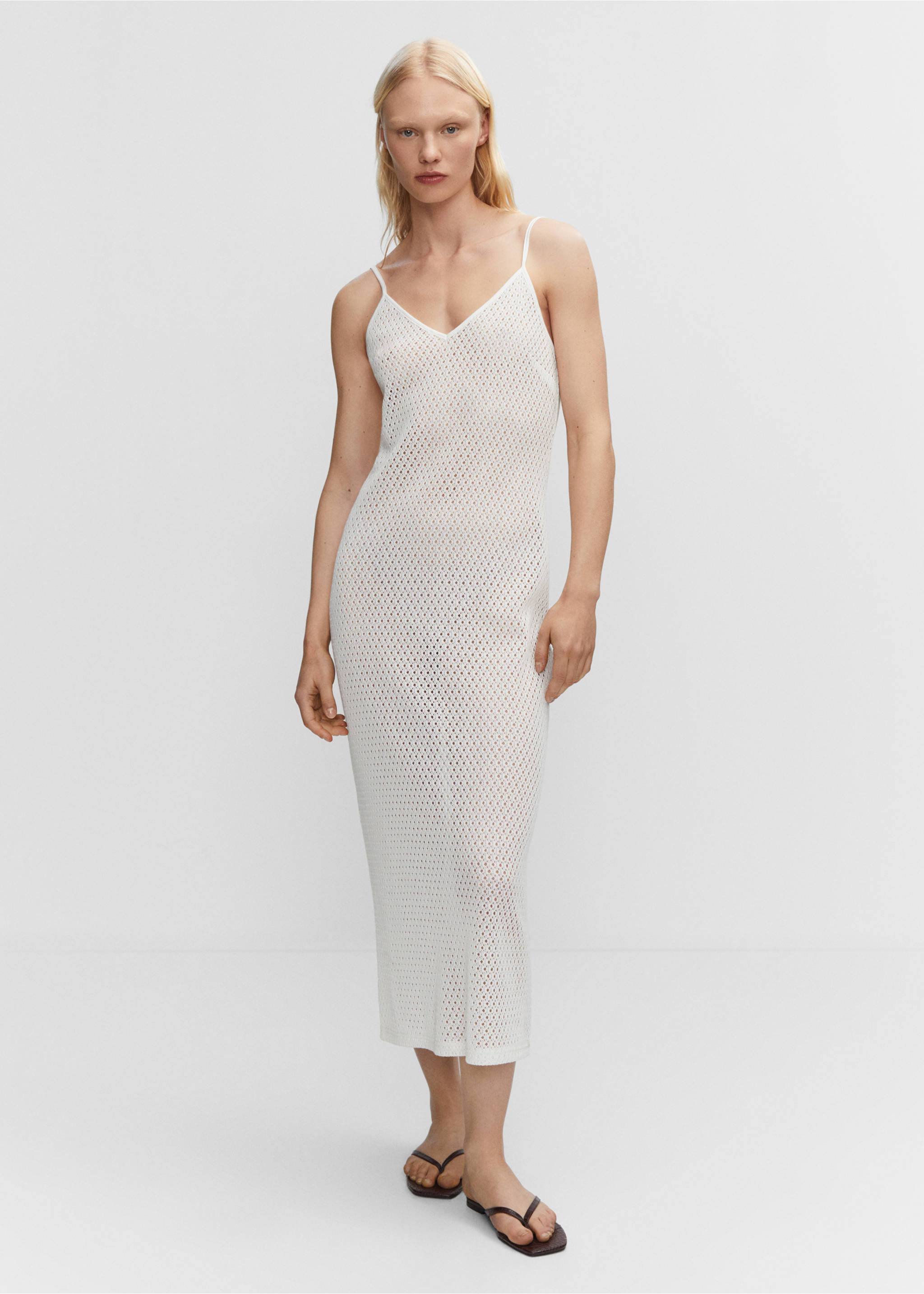 Long openwork knitted dress - General plane, White. Ref: 57010278-00.