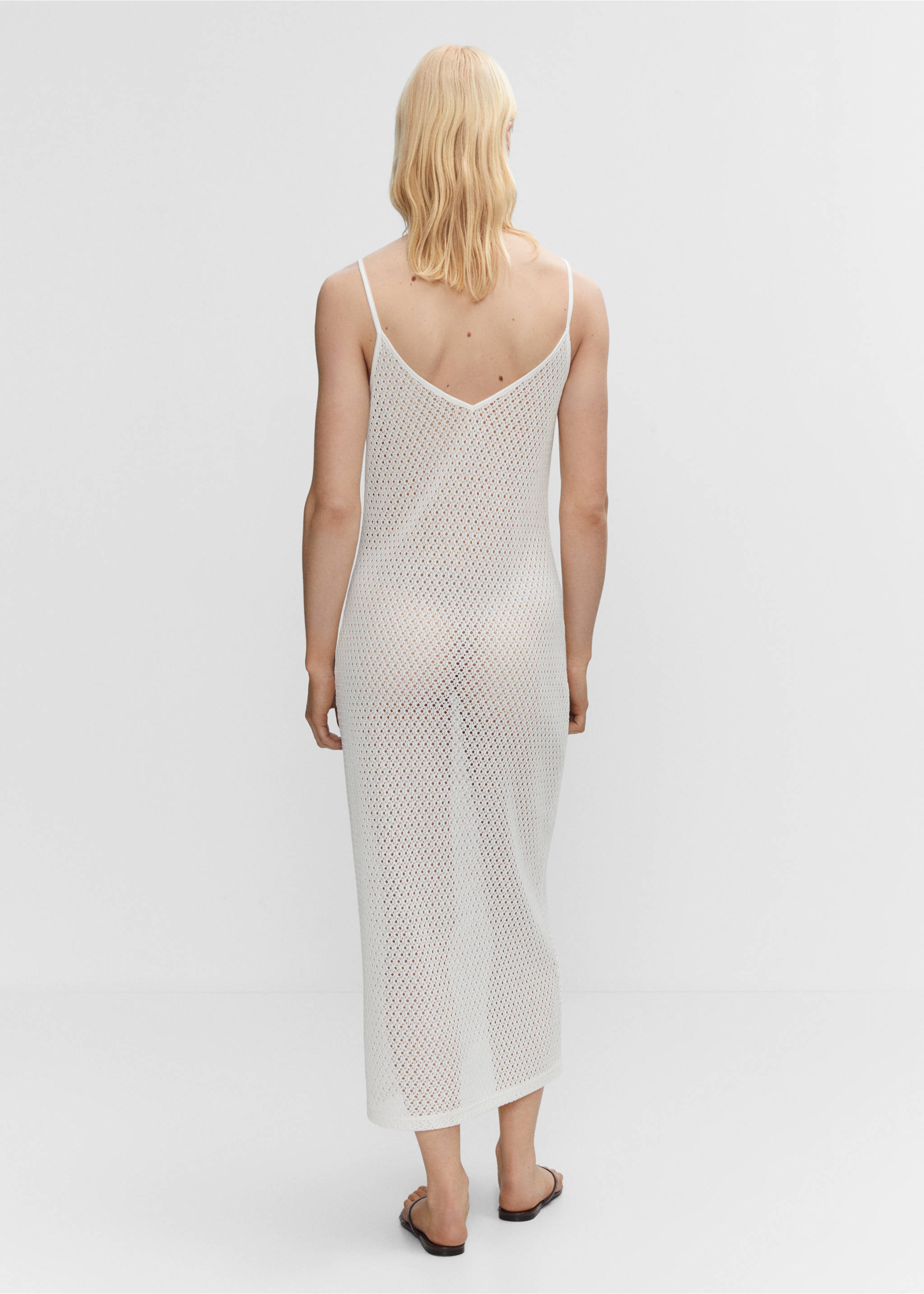 Long openwork knitted dress - Reverse of the article, White. Ref: 57010278-00.