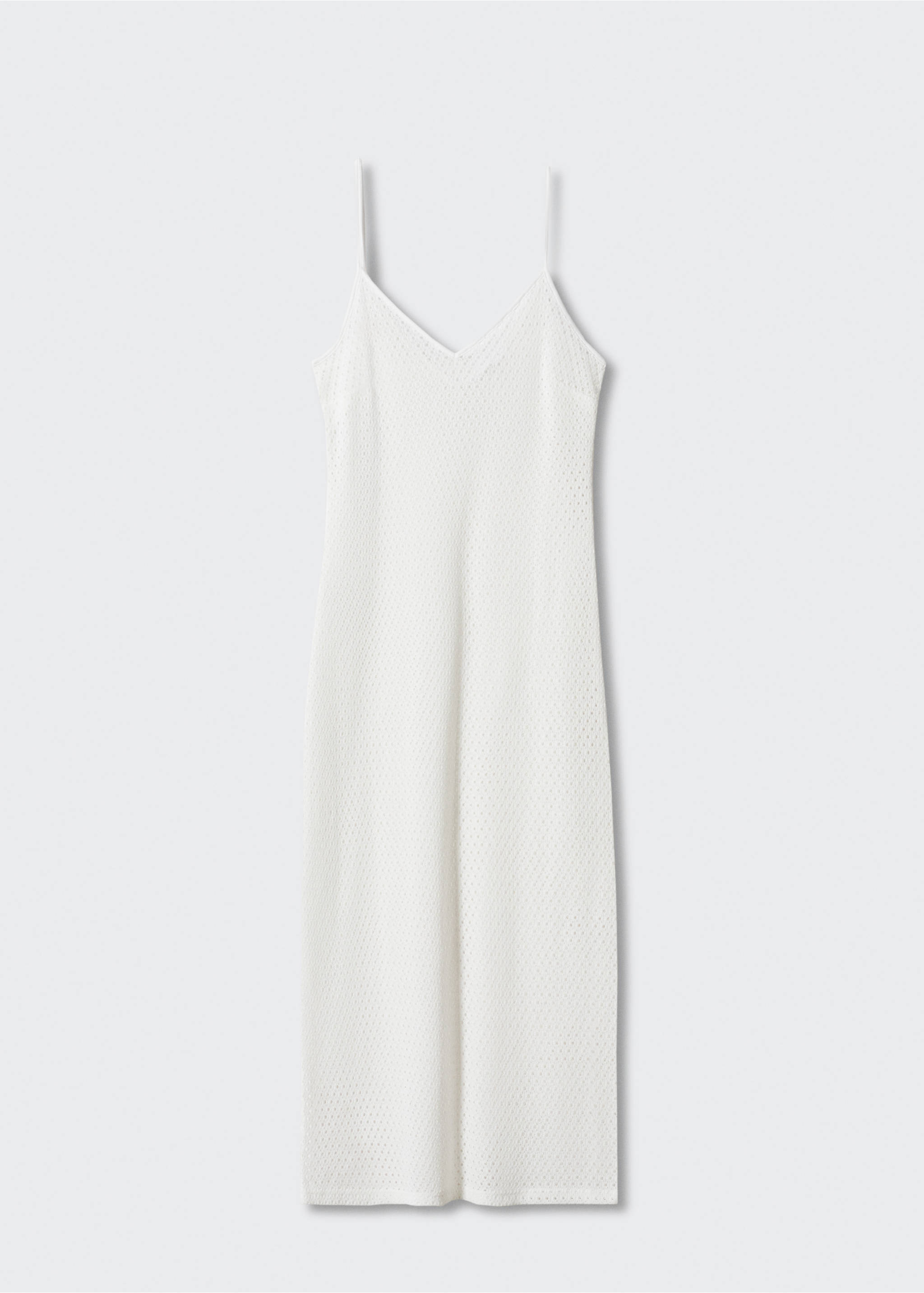 Long openwork knitted dress - Article without model, White. Ref: 57010278-00.