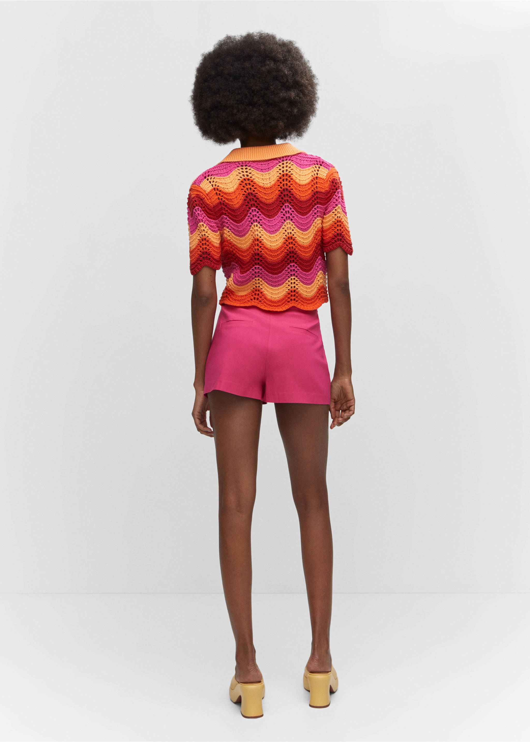 High-waist straight shorts - Reverse of the article, Fuchsia. Ref: 57010450-00.