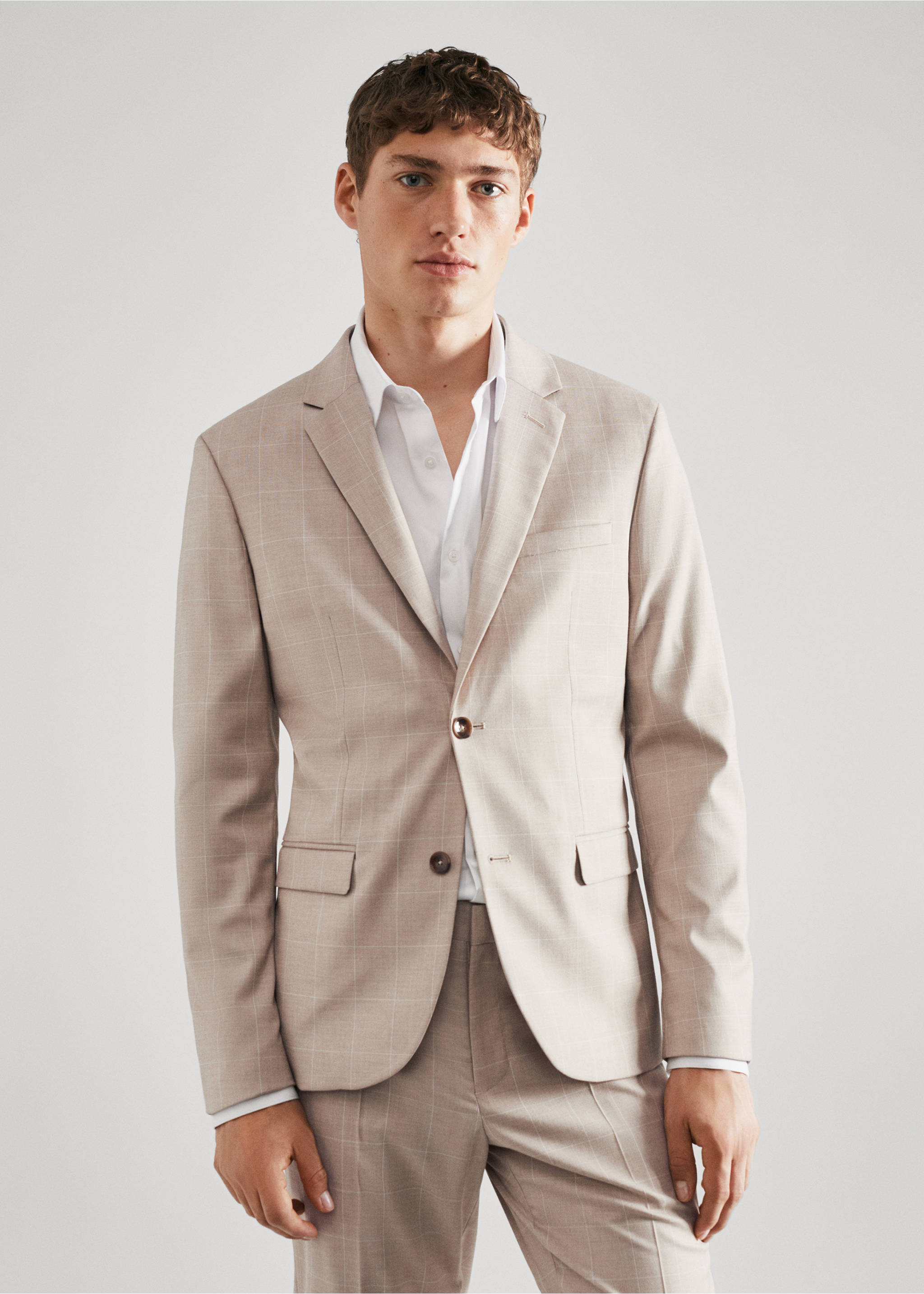 Veste costume carreaux super slim-fit - Plan moyen, Beige. Ref: 57010543-00.
