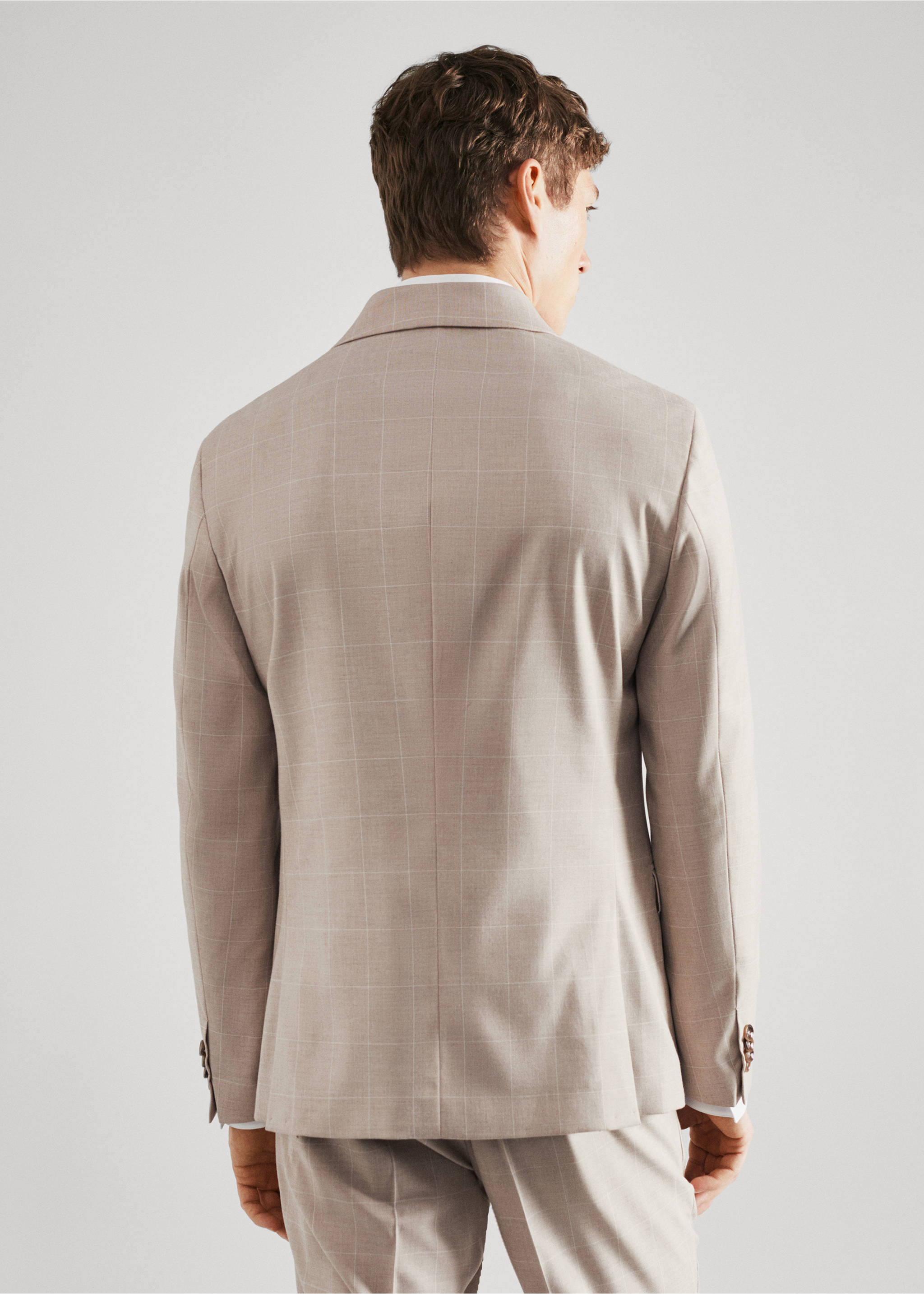 Veste costume carreaux super slim-fit - Verso de l’article, Beige. Ref: 57010543-00.