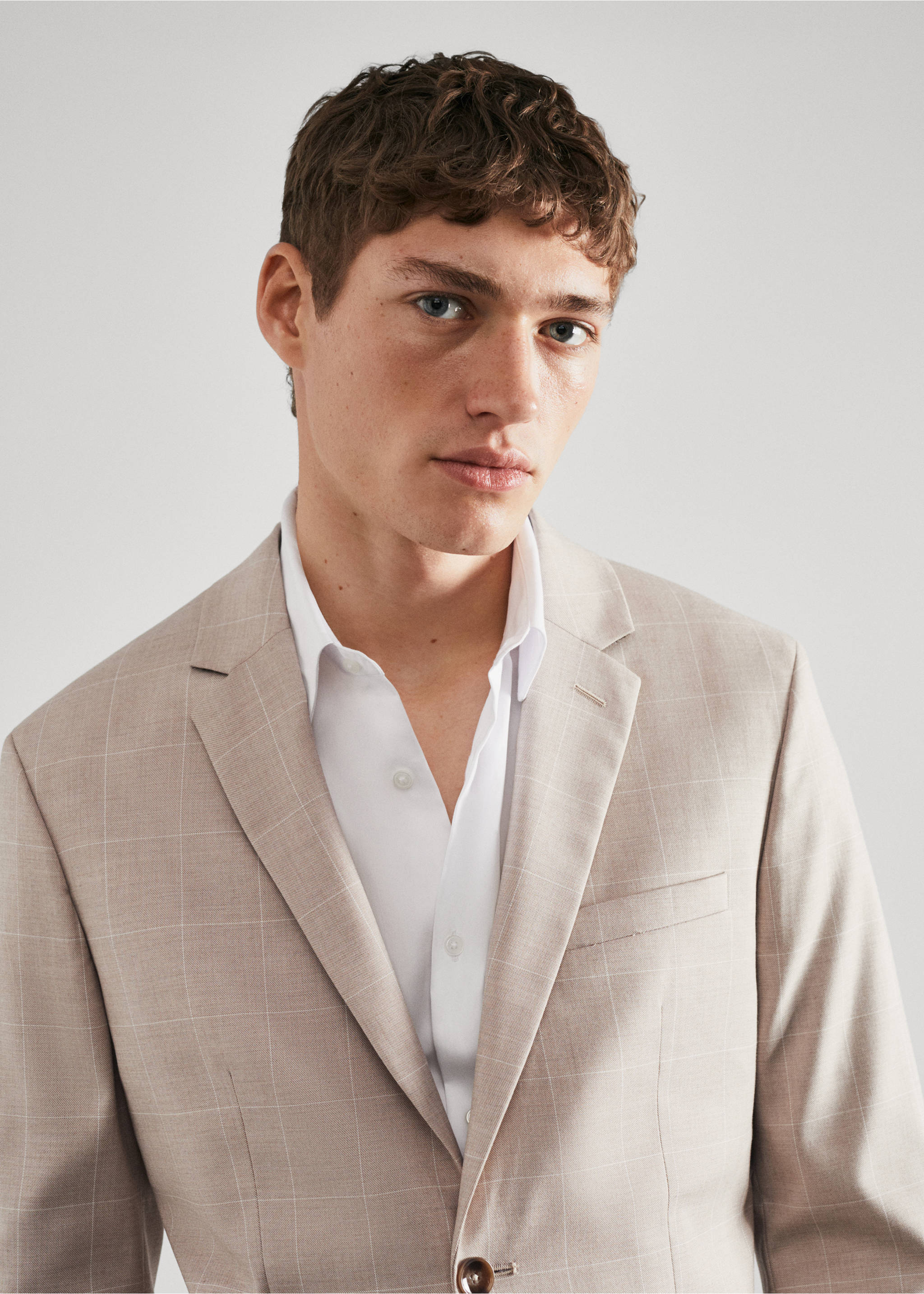 Veste costume carreaux super slim-fit - Détail de l'article 2, Beige. Ref: 57010543-00.