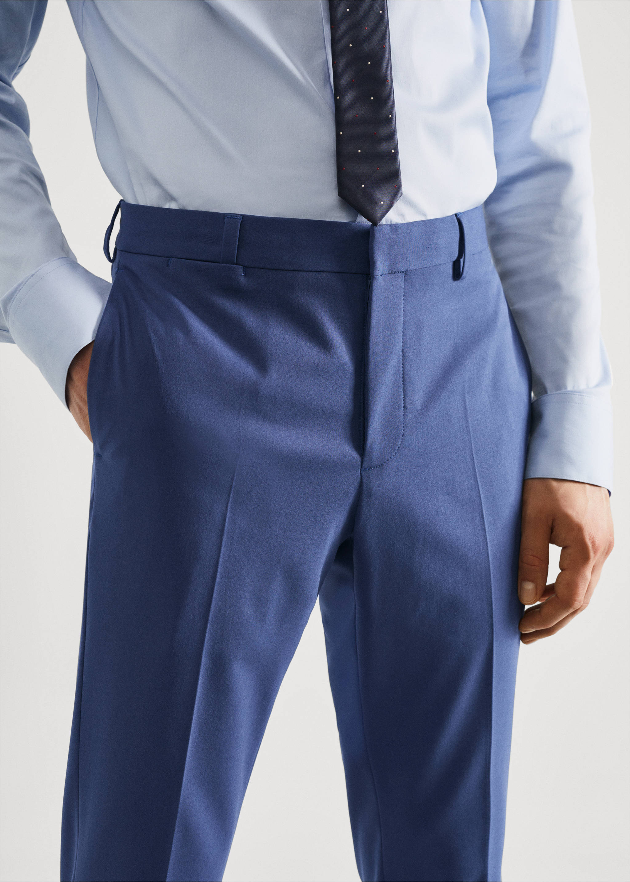 Stretch fabric super slim-fit suit trousers - Details of the article 1, Sky Blue. Ref: 57010545-00.