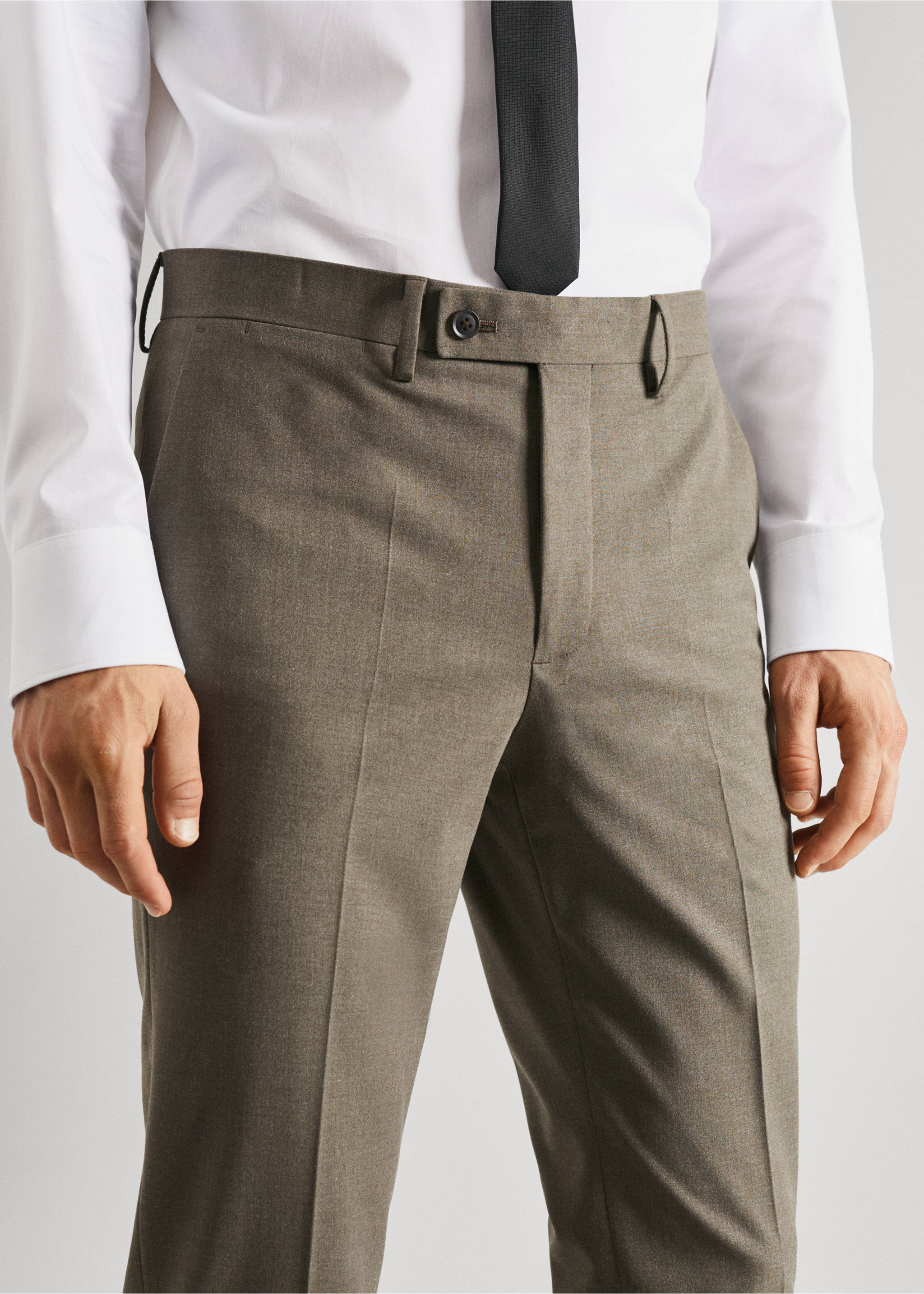 Stretch-fabric slim-fit suit trousers - Details of the article 1, Pastel Green. Ref: 57010546-00.